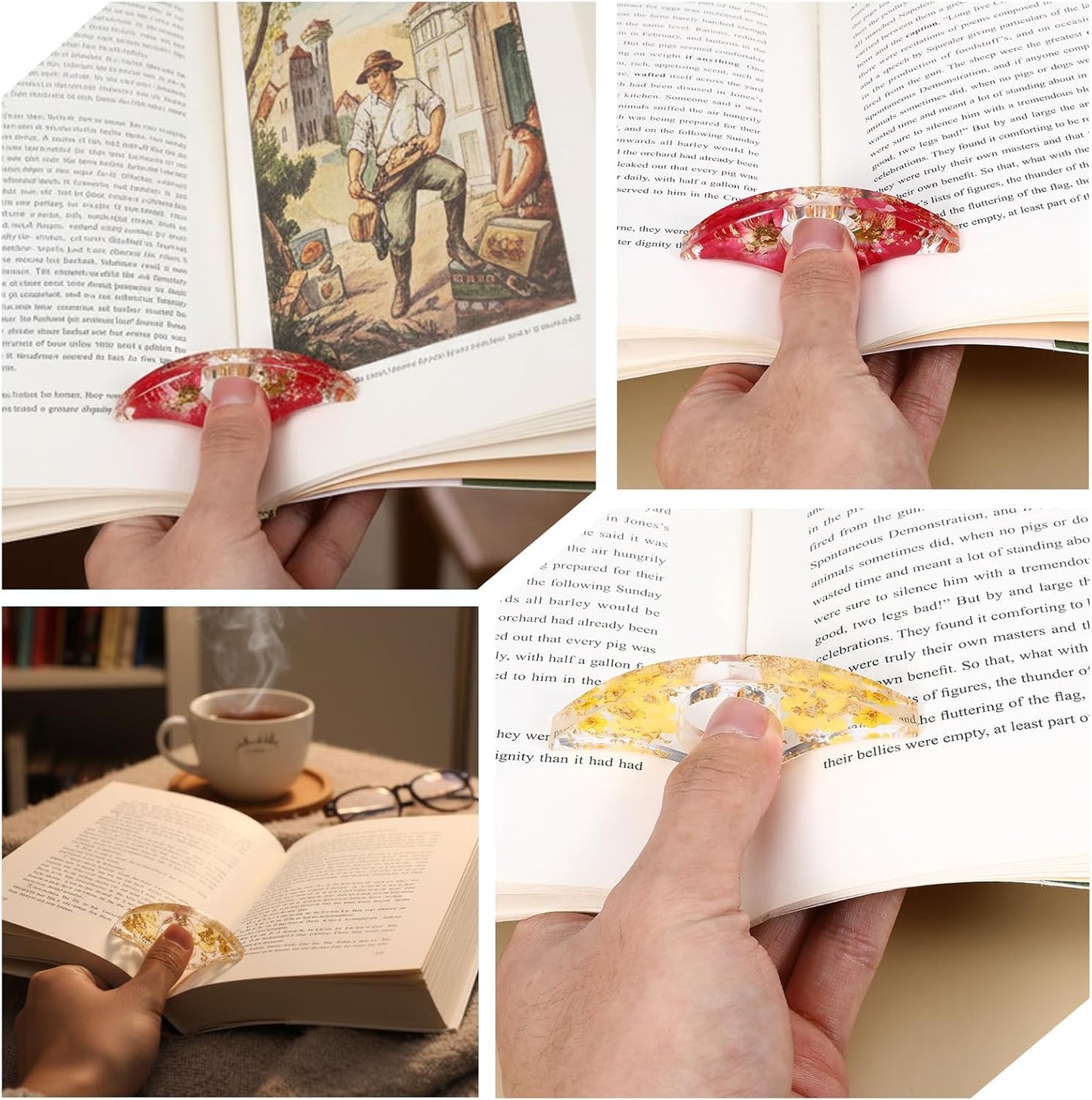 Sibba 2 Pcs Thumb Book Page Holder, Dried Flower Resin Bookmark Thumb Book Page Holder for Reading, Transparent Books Pages Opener Reading Accessories Gift for Books Lovers Students Teachers
