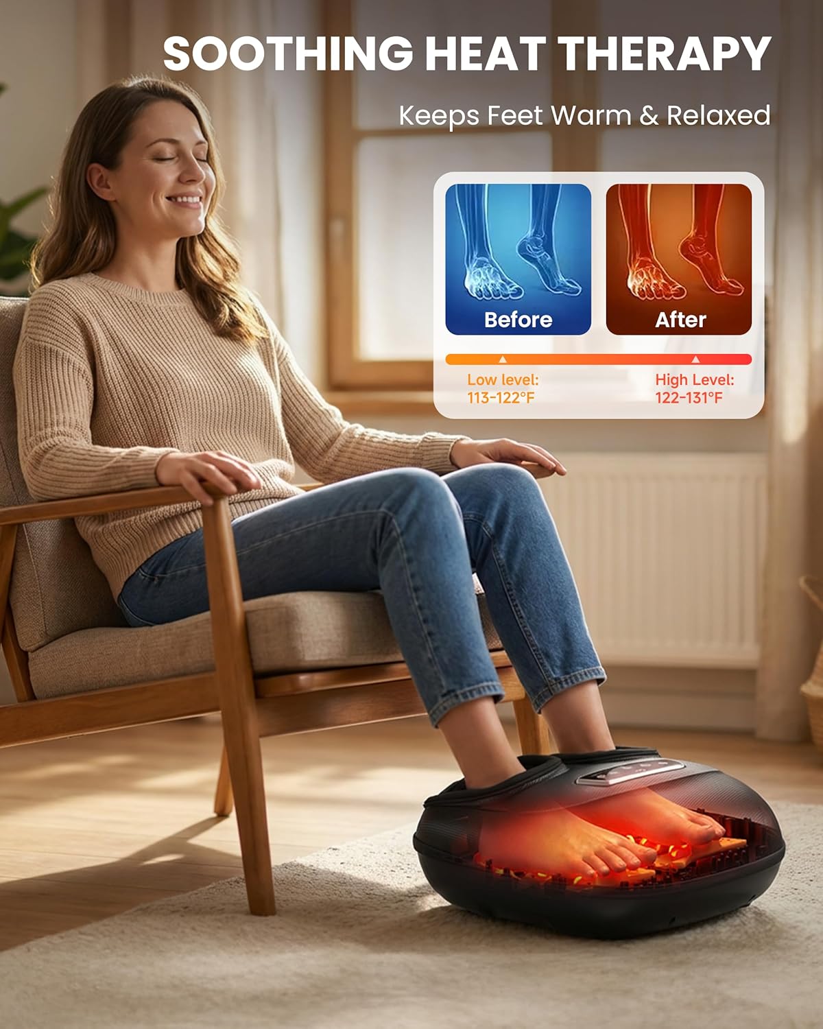 CILI Foot Massager with Heat, Shiatsu Foot Massager for Pain Relief & Plantar Fasciitis, Electric Heated Feet Massager with Kneading, Compression & Vibration, Washable Sleeve, FSA Eligible HSA