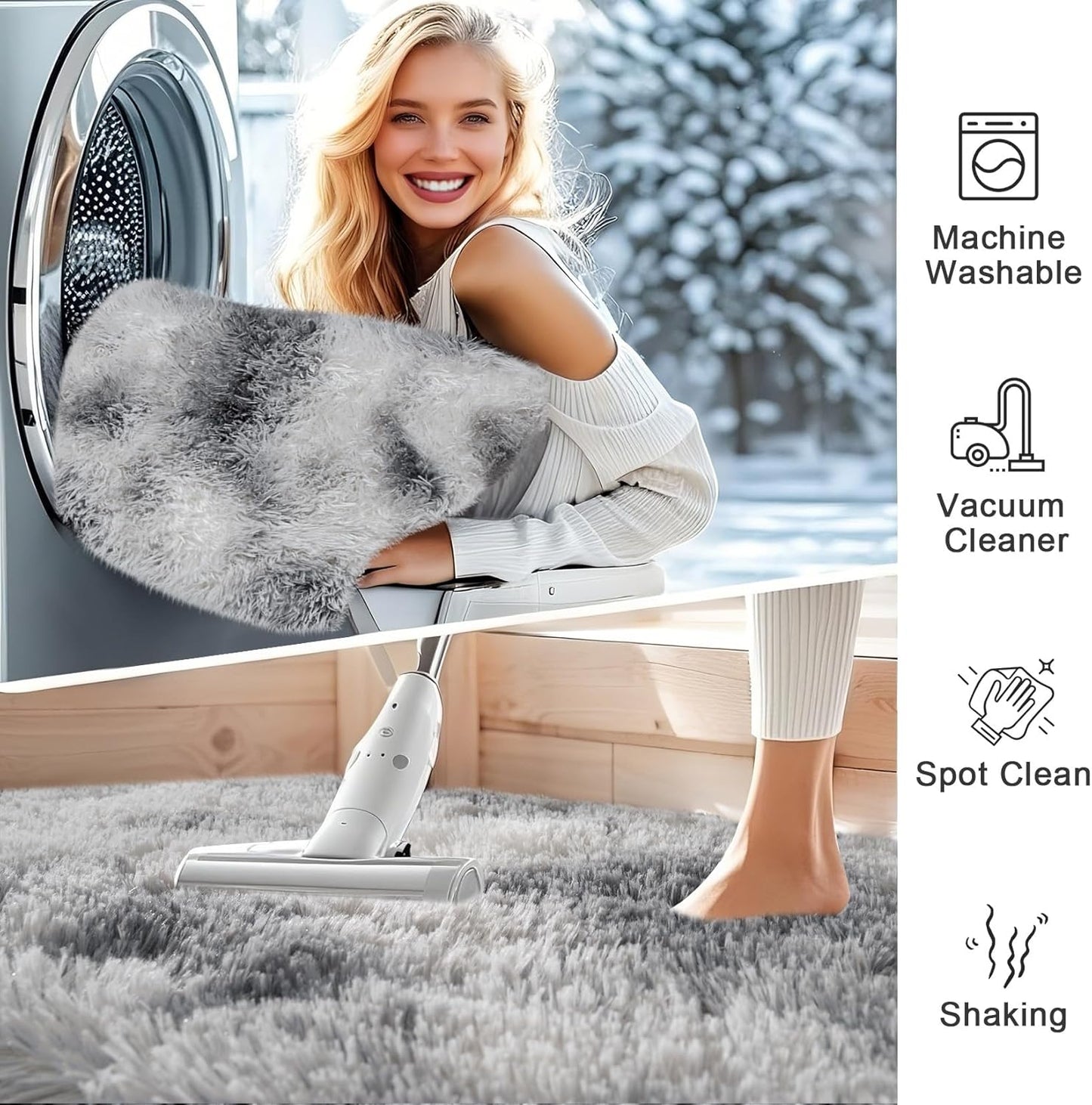 8x10 Tie-Dyed White & Grey Machine Washable Large Area Rugs for Living Room, Bedroom, Fluffy Shag Fuzzy Plush Soft Carpets, Fluffy Rugs for Kids,Nursery, Decor Aesthetic