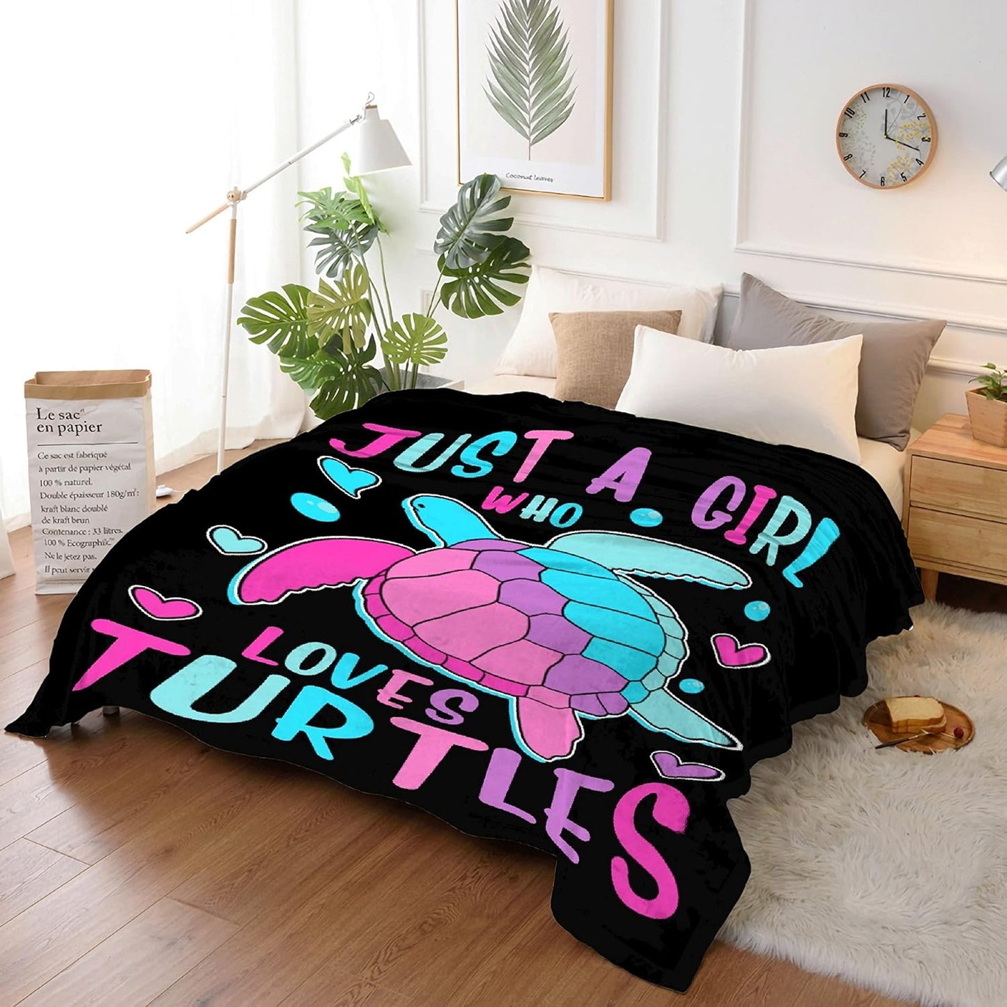 Just Girl Who Loves Turtles Blanket Soft Blankets and Throws Flannel Cozy Lightweight Quilt Gift Perfect for Bed Sofa Couch-80 x60 Large for Adult