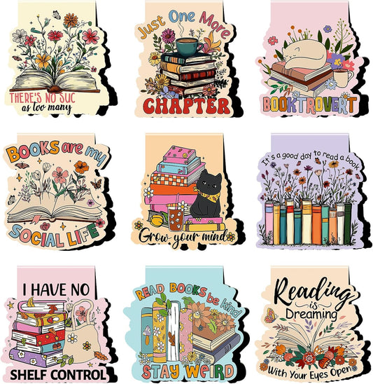 Book Lover Magnetic Bookmark - 9Pcs Flower Book Mark Magnets Cute Cat Floral Bookmarks Magnetic Bookish Magnets Book Markers Page Clip Gifts for Women Teen Students Teacher Reading Office