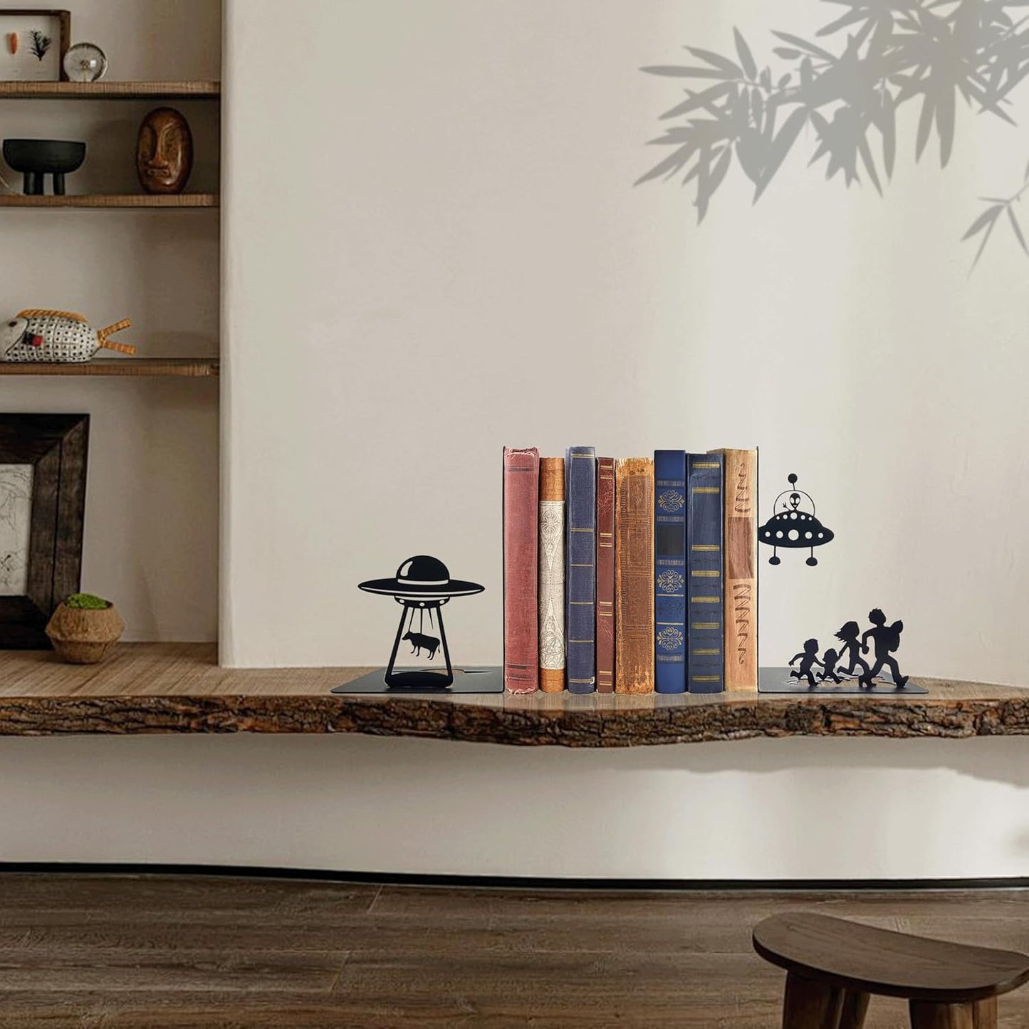 Alien Decor UFO Decor - Unique Bookends for Kids and Adults - Decorative Bookends for Shelves - Black Modern Bookends for Avid Readers - Fun Stylish Alien Gifts