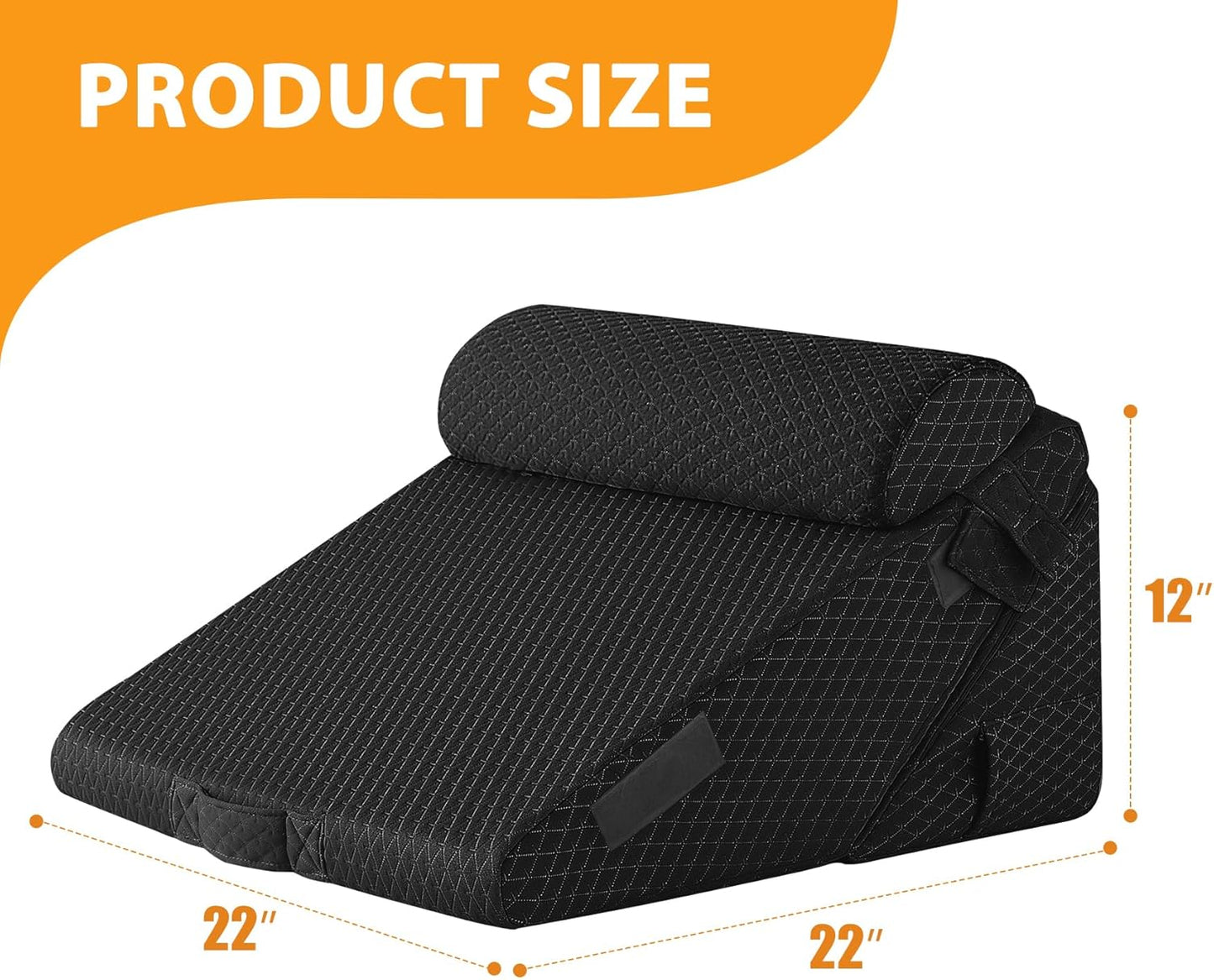 3PCS Wedge Pillow Set for After Surgery, Adjustable 9&12 Inch Bed Wedge Pillow for Sleeping, Incline Pillow Wedge for Headboard, Post Surgery, Acid Reflux, Neck&Back Support, Plush Black