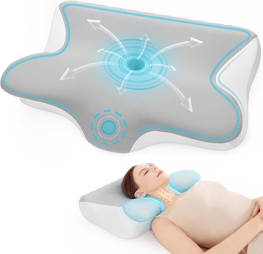 Cervical Neck Pillow for Pain Relief - Cervical Pillow for Side Back Stomach Sleepers, Ergonomic Orthopedic Support Pillow for Sleeping with Memory Foam, Cooling Pillowcase, Grey