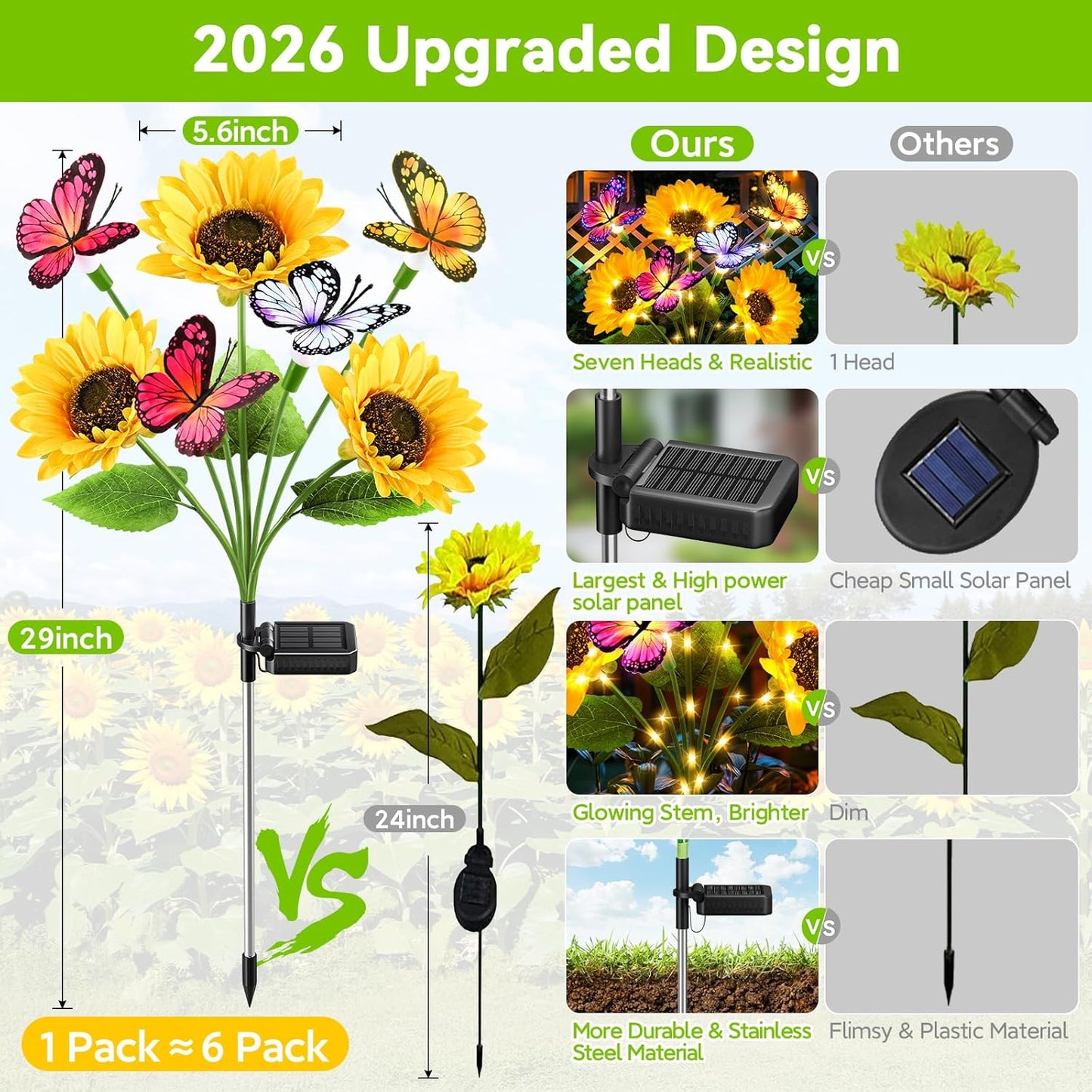 Solar Sunflower Lights Outdoor, 3 Pack Solar Garden Lights with Butterfly Decor, IP65 Waterproof Outdoor Solar Lights for Yard, Garden, Pathway, Patio Decor, Best Mother’s Day Gift Ideas for Mom