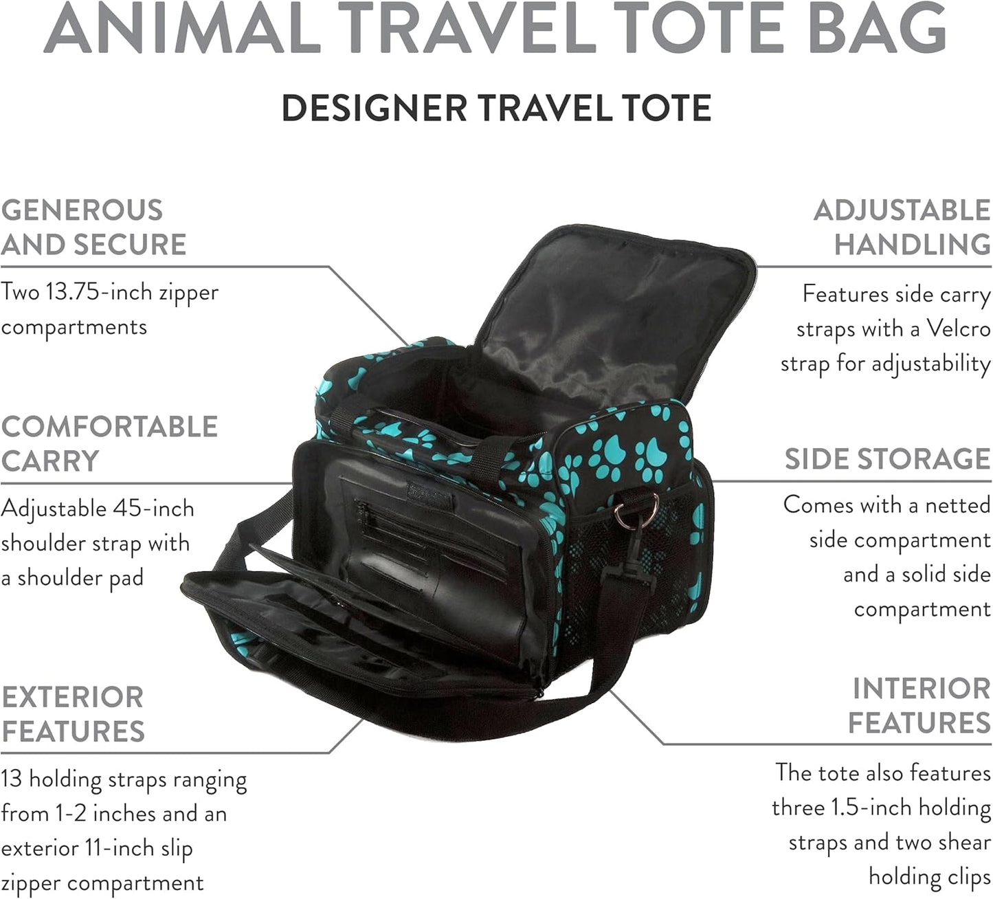 WAHL Professional Animal Travel Tote Bag with Zipper - Travel Bag - Storage Pack for Grooming Supplies - for Dog, Cat & Pet Groomers - 28.8 Inches, Turquoise Paw Print Design (#97764-300)