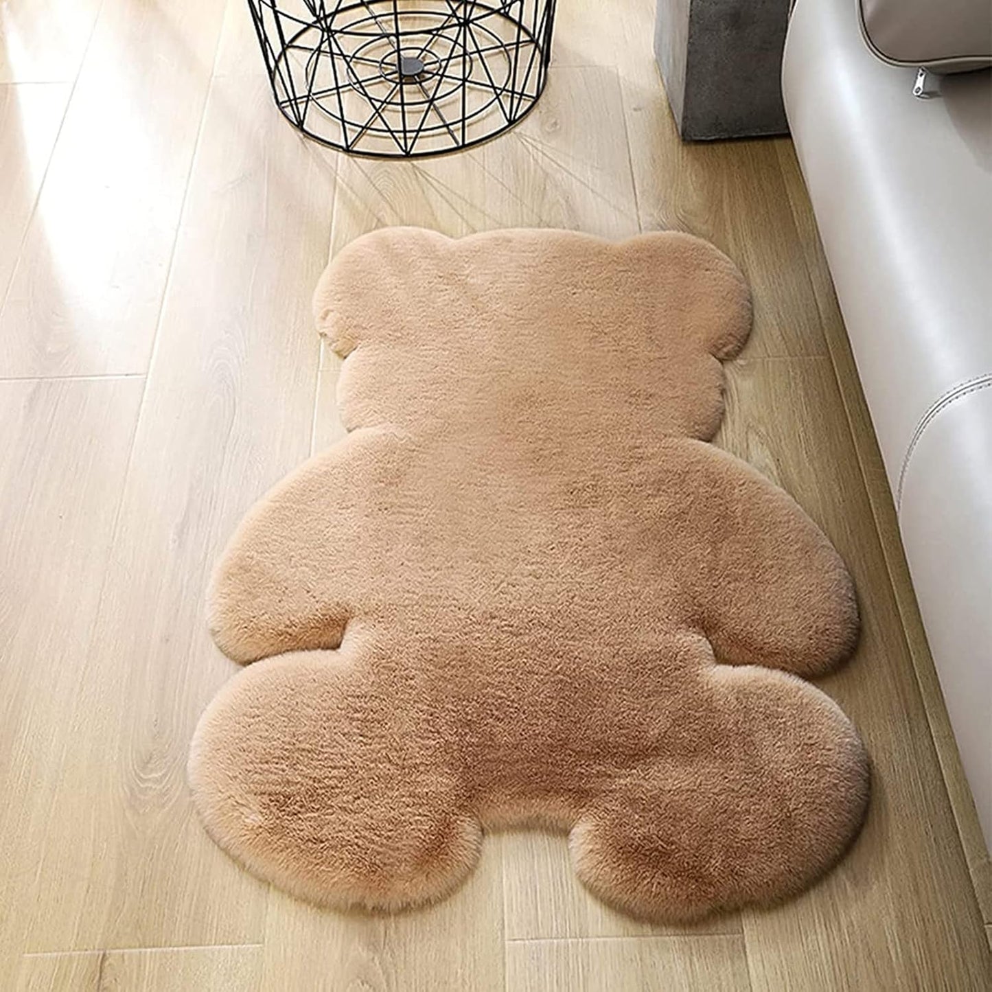3x3.9ft Small Bear Shaggy Rug, Soft Fluffy Faux Sheepskin Fur Rug Fuzzy Shag Area Rug Cute Plush Carpet for Nursery Kids Girls Bedroom Room Aesthetic Living Room Floor Home Decor, Brown
