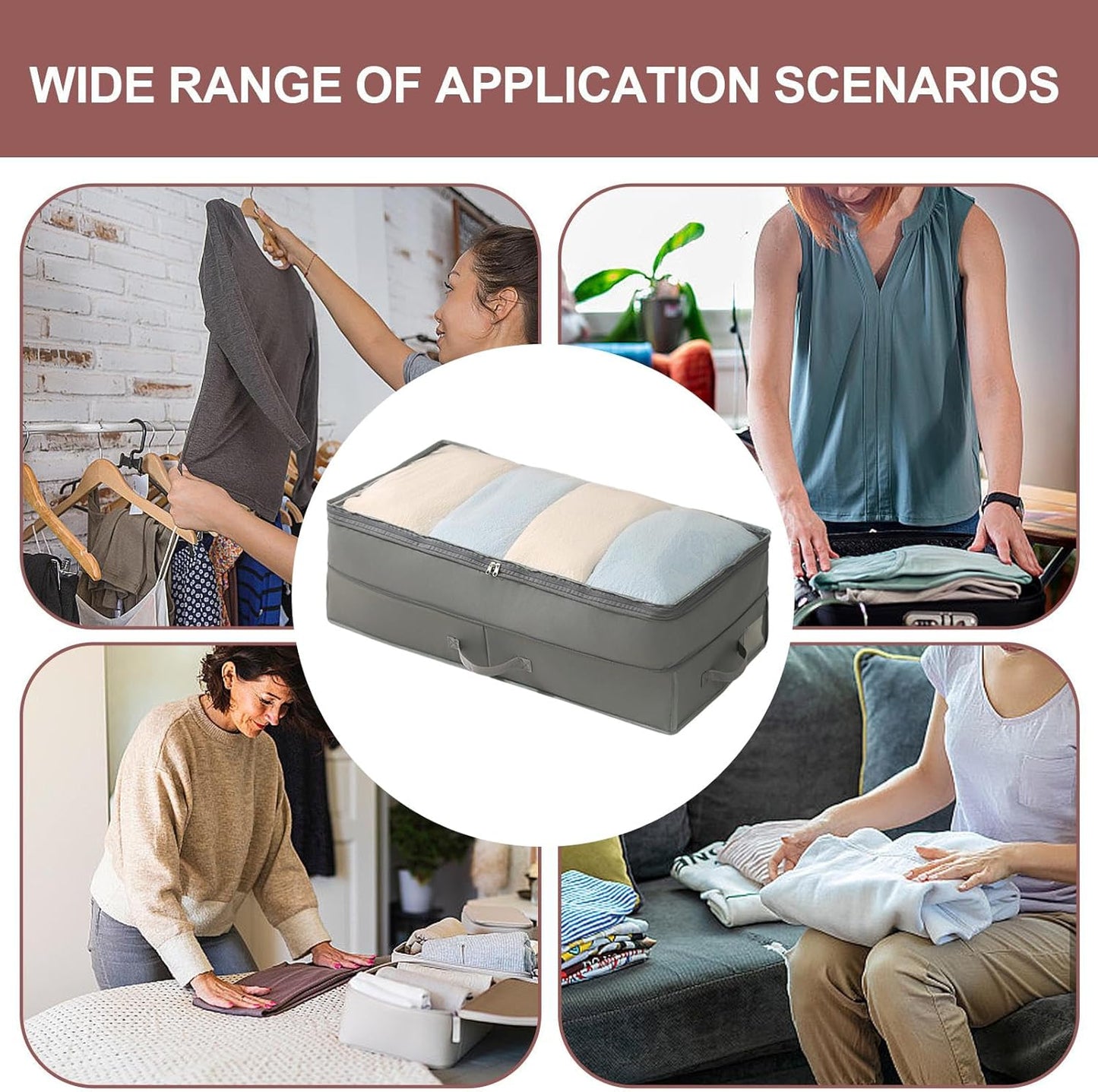 Under Bed Storage Containers | Large Capacity Foldable Self-Compressing Bins | Under The Bed Storage | for Quilts Blankets Seasonal Clothing Bedding Closet Garage Basement Attic Bedroom Home