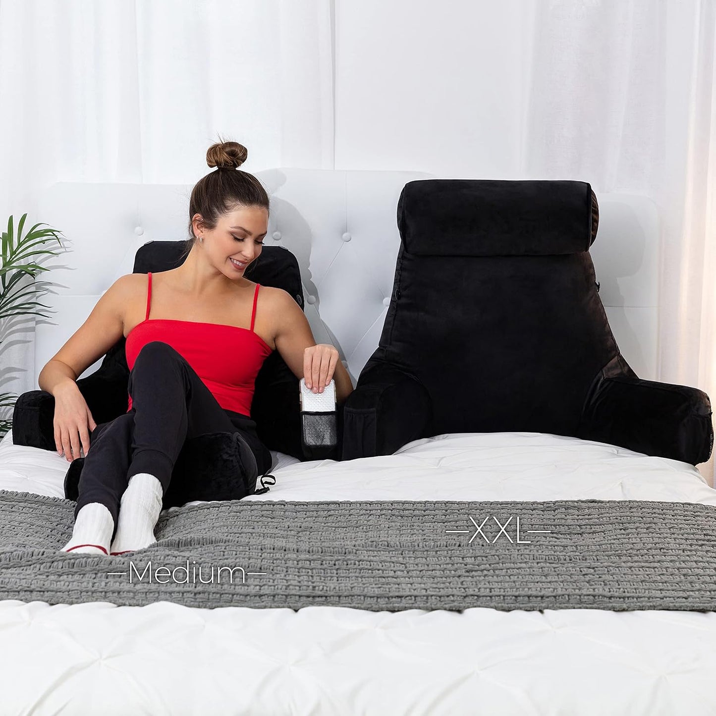 Husband Pillow XXL Cover Only Black, Cozy Microfiber Bed Rest Pillow Cover with Arms - Array of Colors - Generous Side and Back Pockets for Your Favorite Comfy Reading Pillow