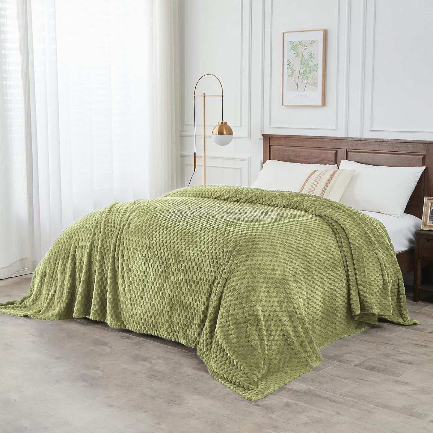 FY FIBER HOUSE Oversized King Blanket 120" x120" Seamless Extra Large Bed Blanket 10' x 10' Super Soft Plush Fuzzy Huge Blankets for Couch Office Sofa, Sage Green