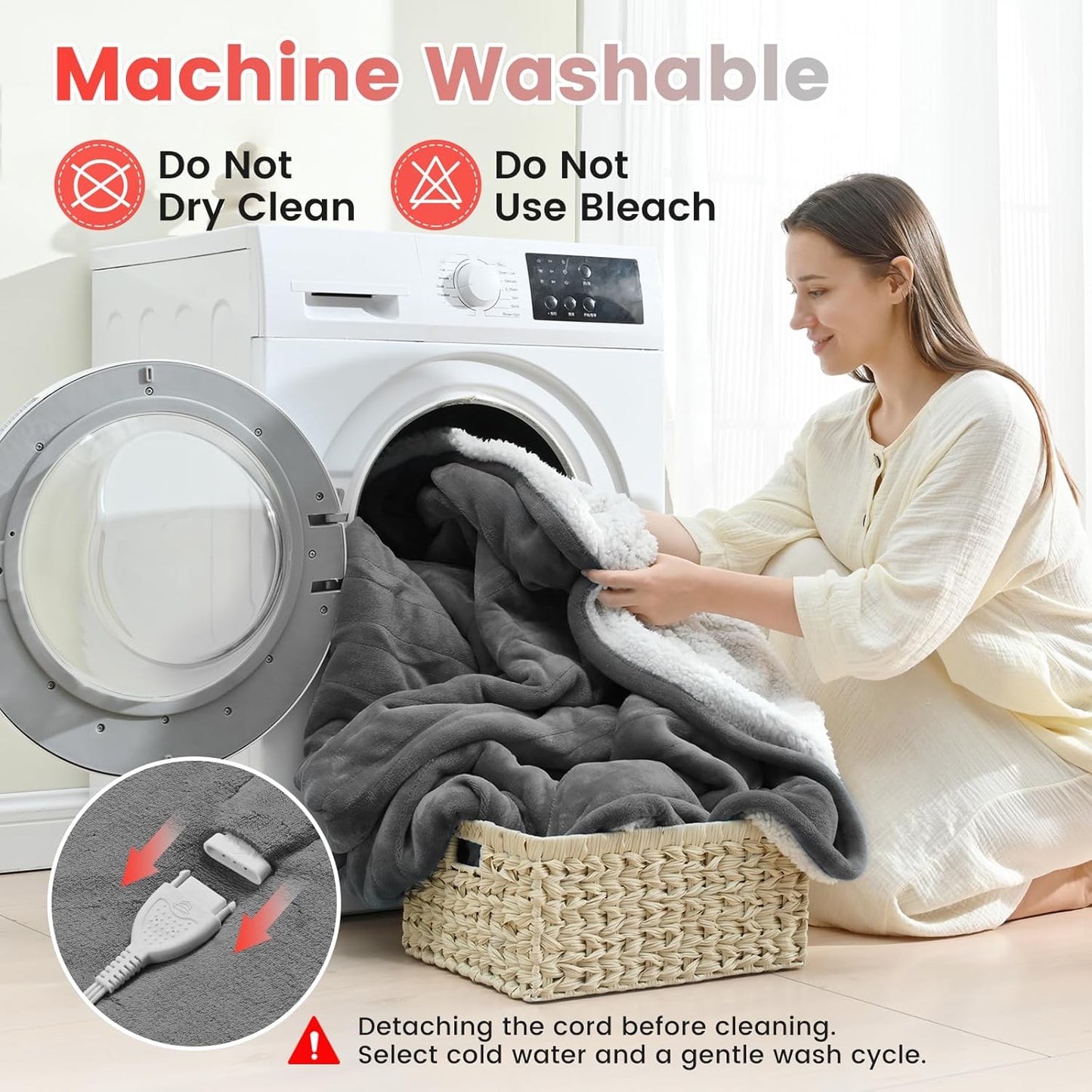 Sunable Heated Electric Blanket - Machine Washable Blanket with Time Settings Heat Settings Twin Size 62×84 inches, ETL Certified, Grey - Velvet & Sherpa