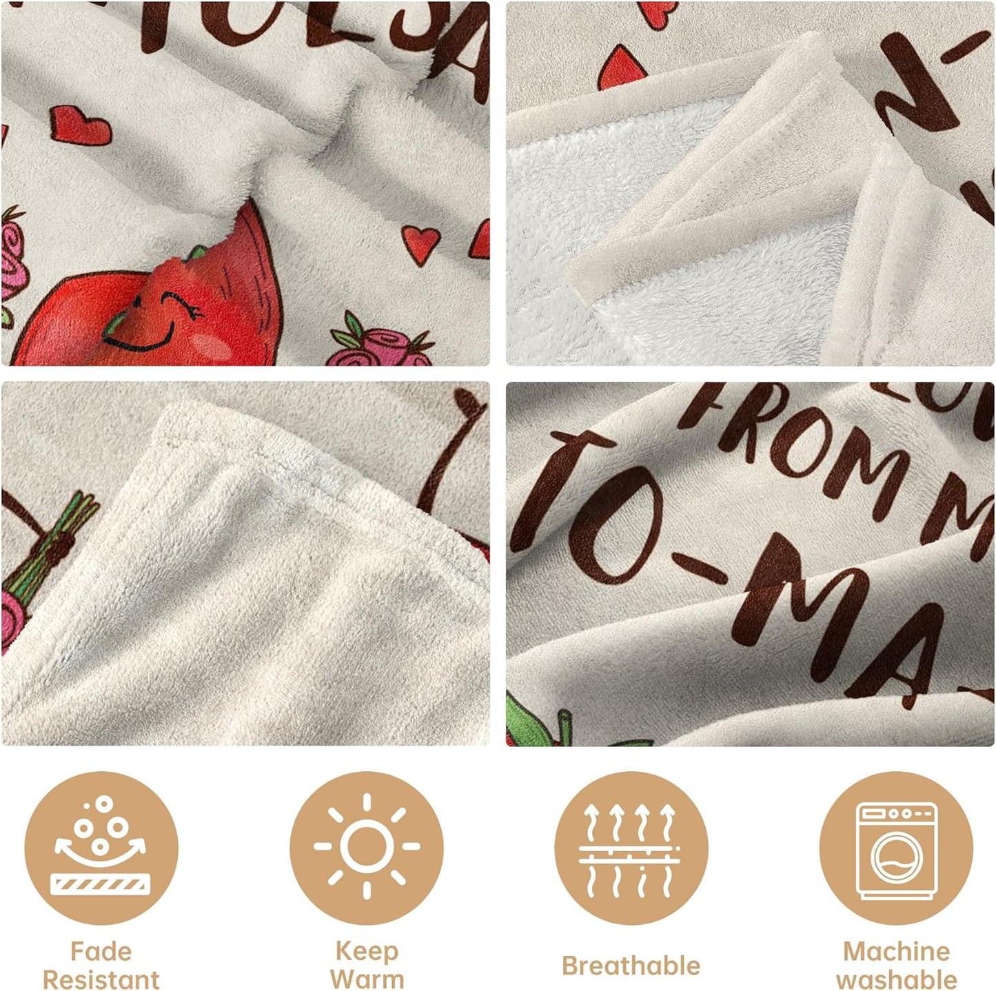 Gifts for Mom Mothers Day, Unique Mom Birthday Gifts, Valentines Day Christmas to-Ma-Toes Blanket for Mother from Daughter Son, Soft Cozy Flannel Throw Blanket 60" X 50"