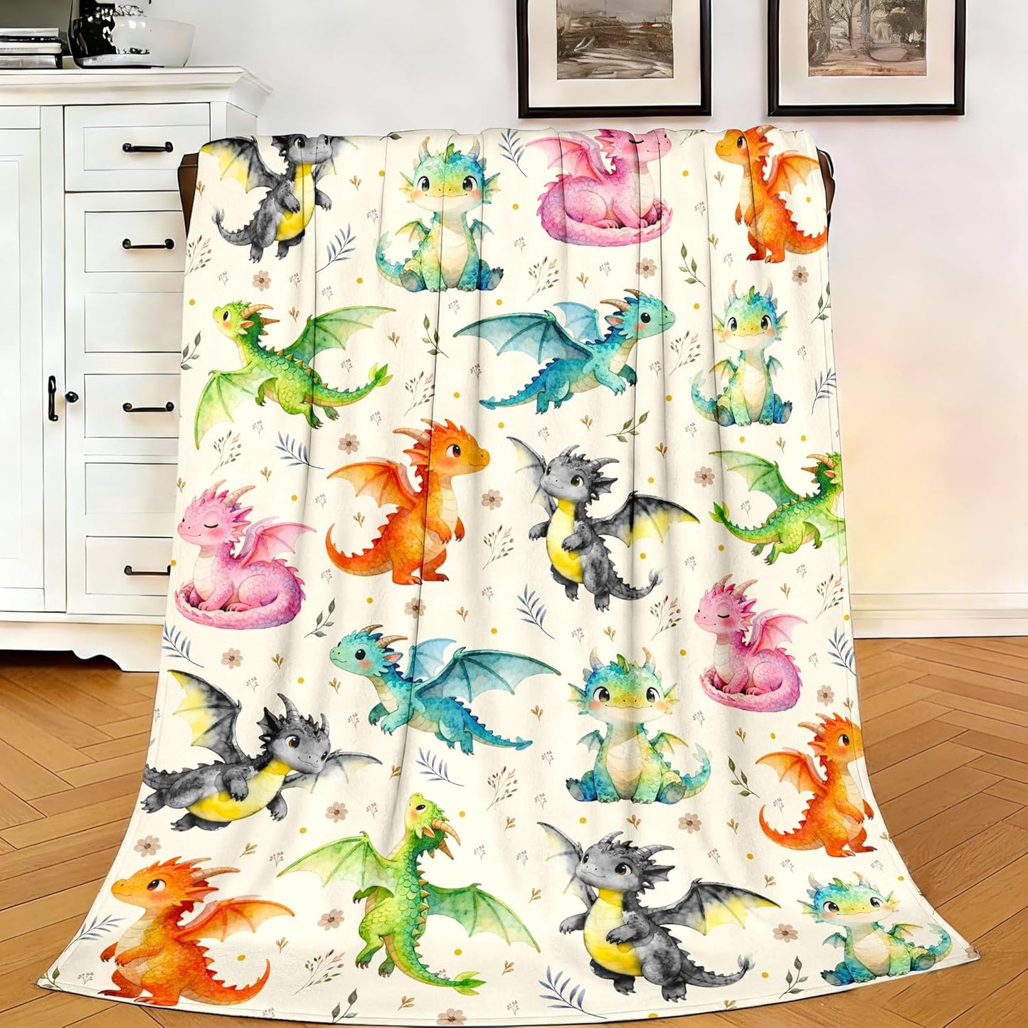 Dragon Blanket Gifts for Boys Girls Kids Dragon Lovers Plush Cozy Flannel Cute Dragons Throw Blanket Funny Animal Dragons Themed Stuff Birthday Bed Room Decor Travel 50" x 40"
