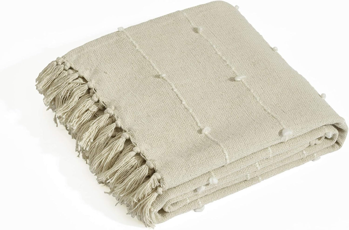 Lush Decor Boho Tufted Cotton Woven Tassel Fringe Throw Blanket Single 50" W x 60" L Neutral - Beige Throw Blankets for Bed - Couch Boho Blankets