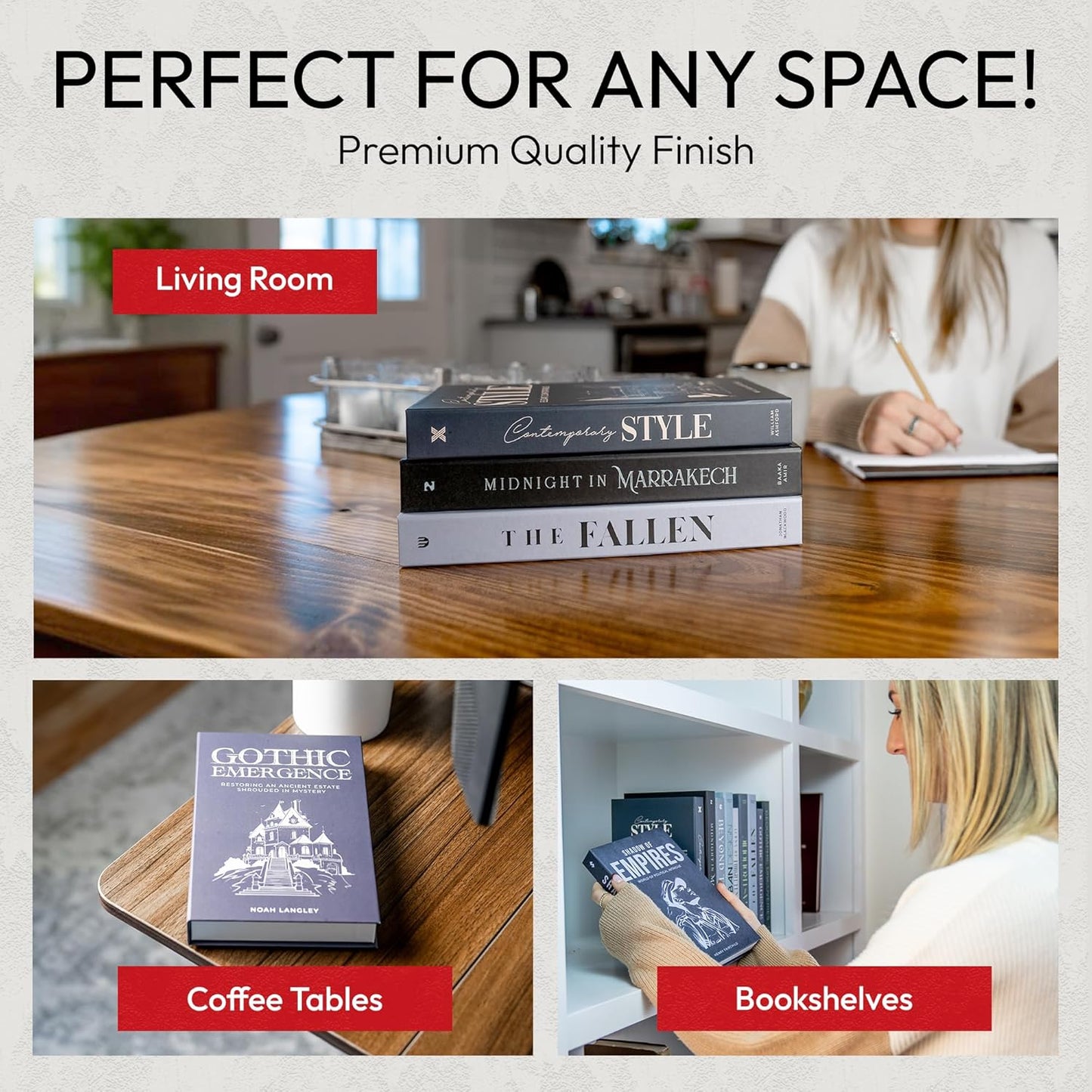 Decorative Books | Black 10 Book Set with 3 Sizes | Preassembled with Hidden Storage | Perfectly Stackable for Easy Home Staging | Book Decor to Elevate Your Space | Home Decor Made Simple!