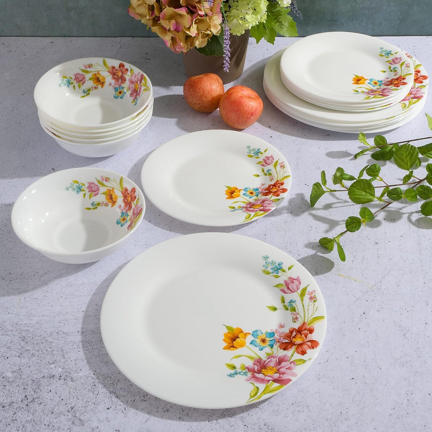 Gibson Home Ultra Break and Chip Resistant 18-Piece Round Dinnerware Set, Service for 6 – Red Floral Plates and Bowls, Microwave & Dishwasher Safe