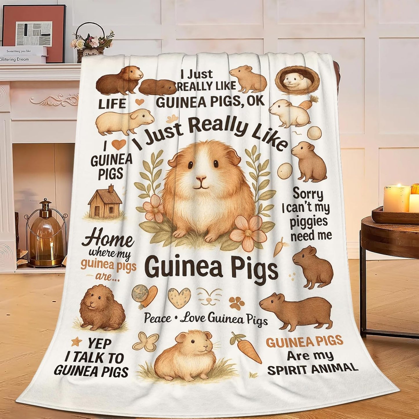 Guinea Pig Throw Blanket I Just Really Like Guinea Pigs Blanket Soft Cozy Fleece Fuzzy Plush Warm Stuff Bedding Animal Blankets for Boys Girls Kids Adult Men Women 40"X50"