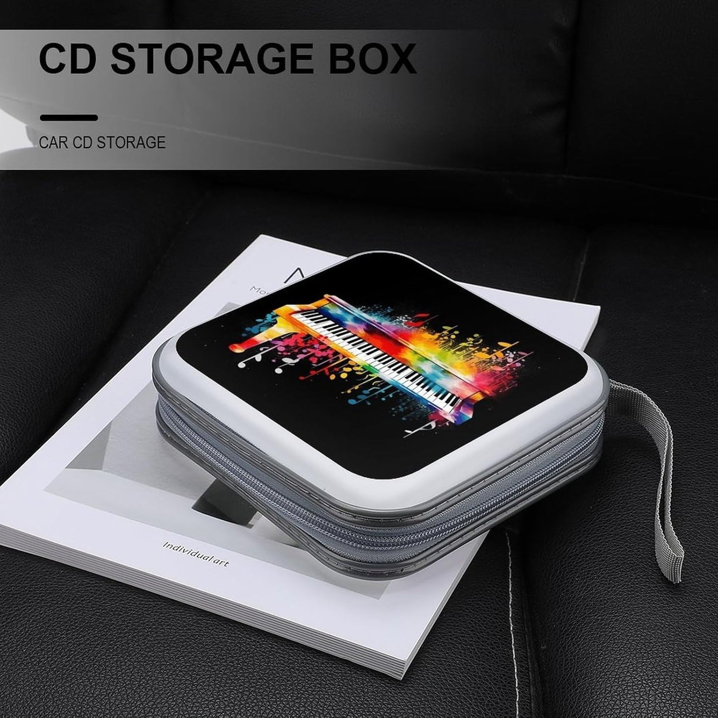 Colorful Piano Keyboard Music Note CD Case 40 Capacity Case Zipper CD Collection Bag with Handles Cover DVD Storage Hard Plastic DVD Disc Cases Storage Binder for Car Home Office Travel