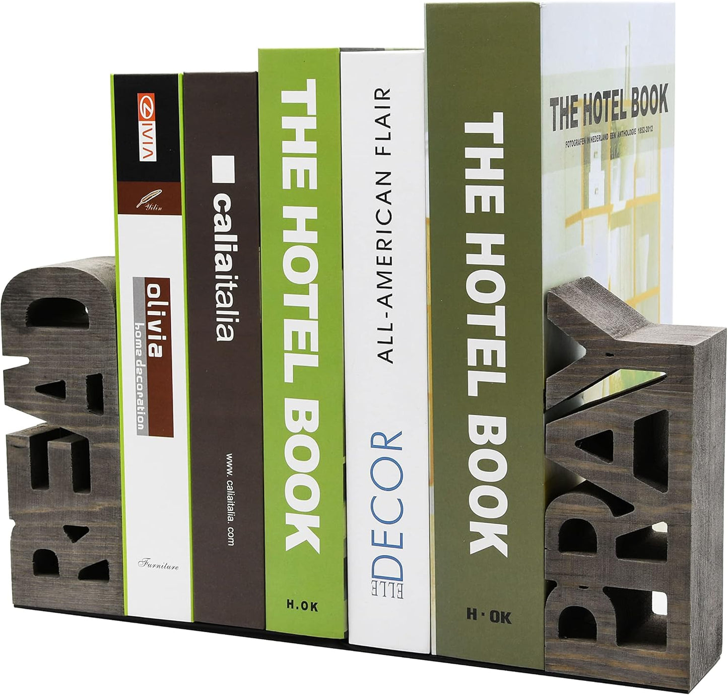 OwlGift Rustic Gray Wood Read & Pray Block Word Bookends, Unique Appearance Design, Home Office Decorative Book Stand, 1 Pair