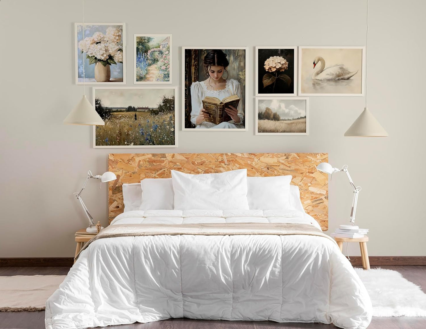 Eastern Print Victorian Wall Art Set of 8 PCS, Vintage Prints for Gallery Wall Decor, French Country Cottagecore Style, Swan, Floral, Classical Woman Reading Artwork for Bedroom, Living Room, Unframed