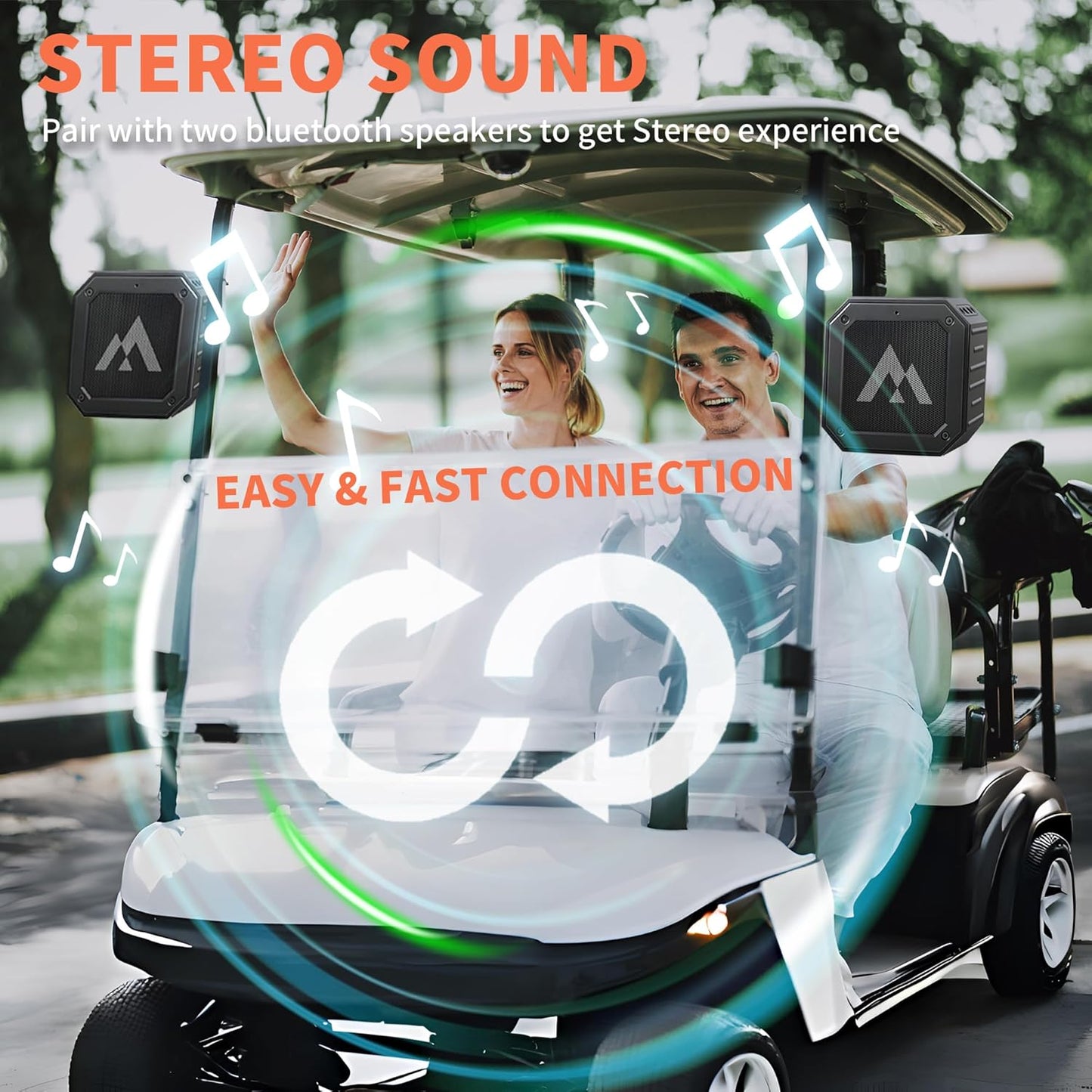 2-Pack Golf Cart Speakers with Storage Case, IPX7 Magnetic Golf Speaker 24H Playtime, 36W Loud Stereo Sound Magnetic Bluetooth Speaker for Golf Cart, Golf Gifts for Men