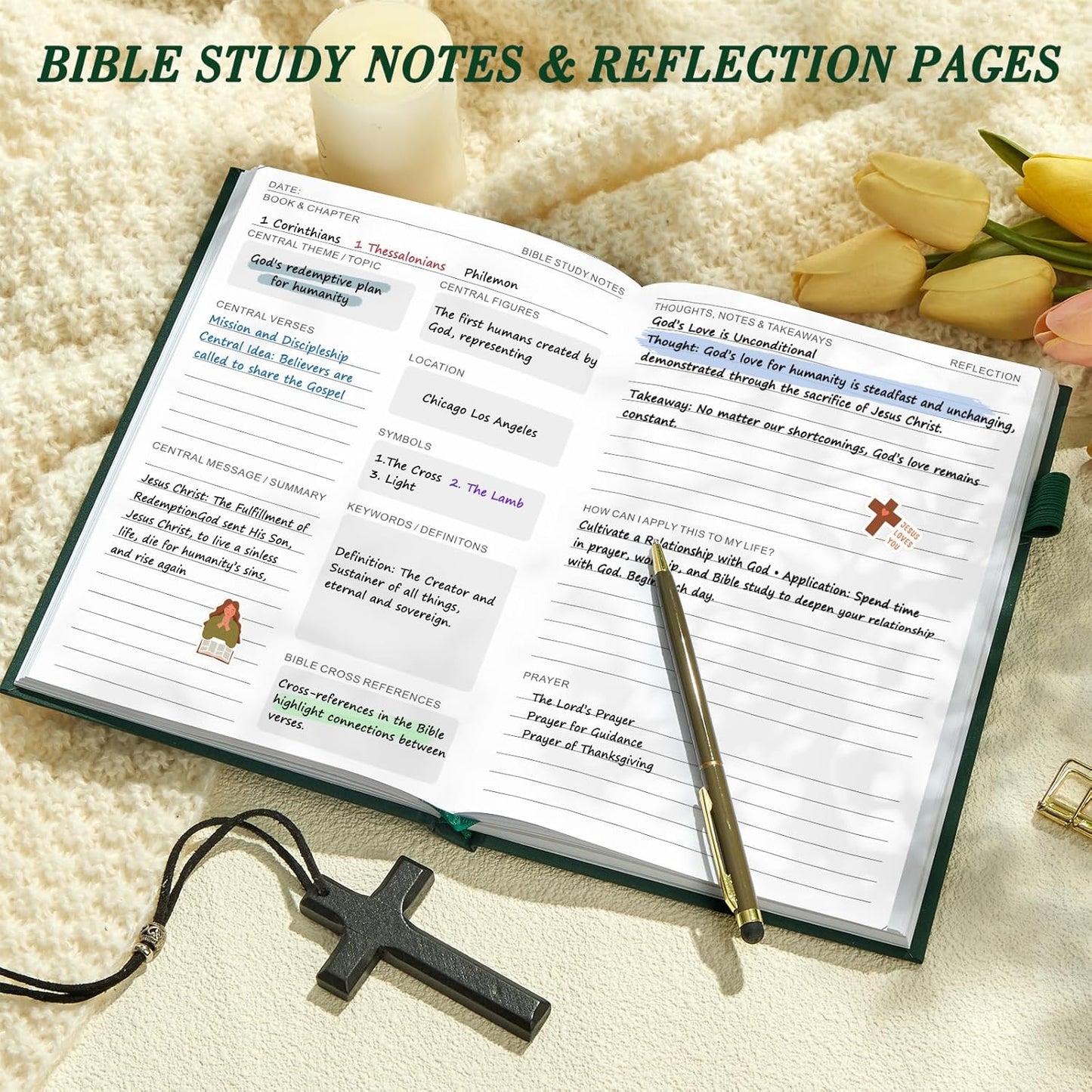 JUBTIC Bible Study Journal with Verse, Prayer Journal for Woman & Men, Christian Planner, Study Scripture Notebook, Faith & Devotional Journal, Bible Notebooks for Note Taking, Christian Gifts (Dark Green)