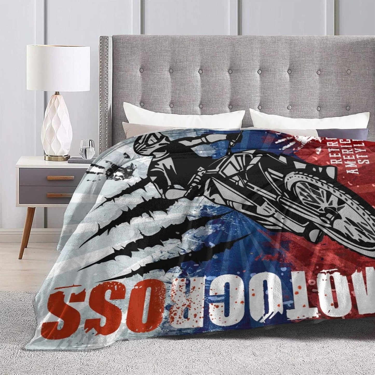 Motocross American Retro Style Blankets Ultra-Soft Flannel Throw Blanket Air Conditioner Blanket for Sofa Bed Living Room Home Decor 50"x40"