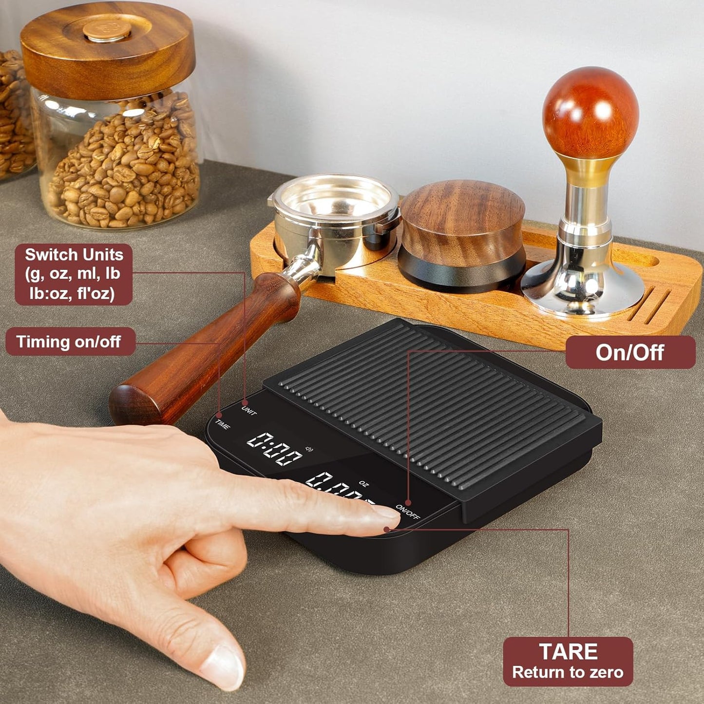 Premium Pour Over Coffee Scale with Timer, 0.1g High Precision Digital Espresso Scale for Portafilter Weighing & Coffee Beans. Large Wide Base Gram Scale for Kitchen, Chemex & French Press (Black)