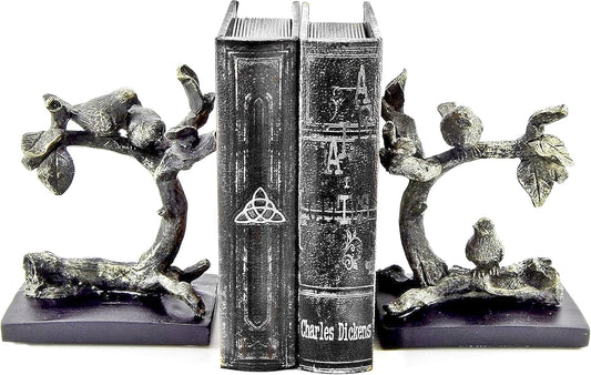 Bellaa 23446 Vintage Birds Bookends - Decorative Bronze Sparrow Book Ends for Farmhouse Boho Home Decor, 6 Inch Bookshelf Stoppers Antique Lightweight