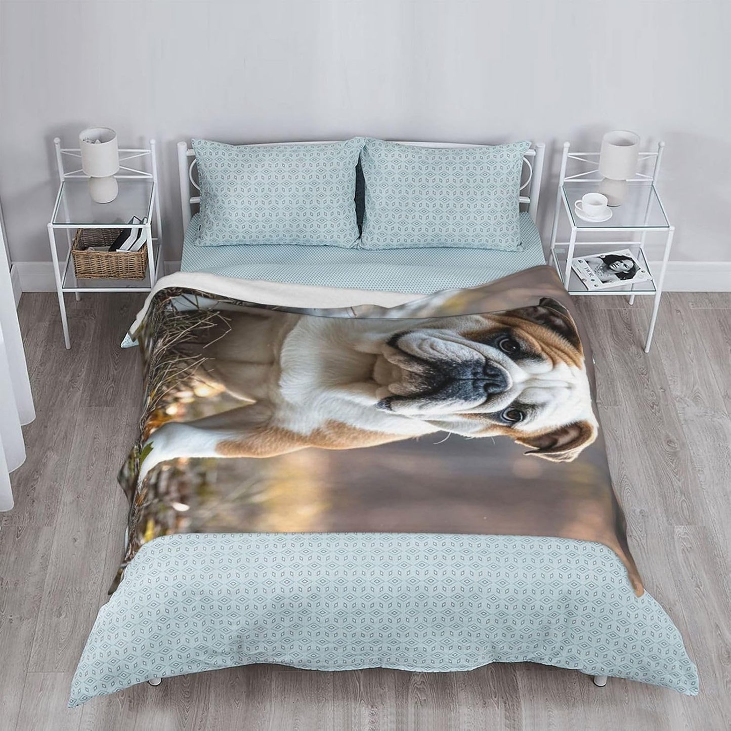 Throw Blanket Soft Cozy Bed Blanket 60"x50" Reversible Plush Blanket English Bulldogs Flannel Blankets Warm Cozy Throws for Sofa Lightweight Blankets for Couch Bed