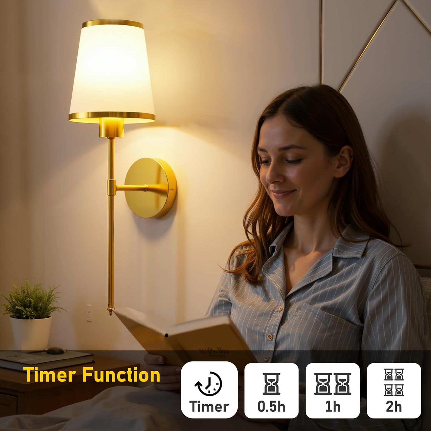 StarLume Battery Operated Wall Sconce Set of 2, LED Rechargeable Gold Wall Lights with 5200mAh Dimmable Bulbs and Remote,15 Colors Wireless Wall Lamps for Bedroom Living Room Hallway Decor