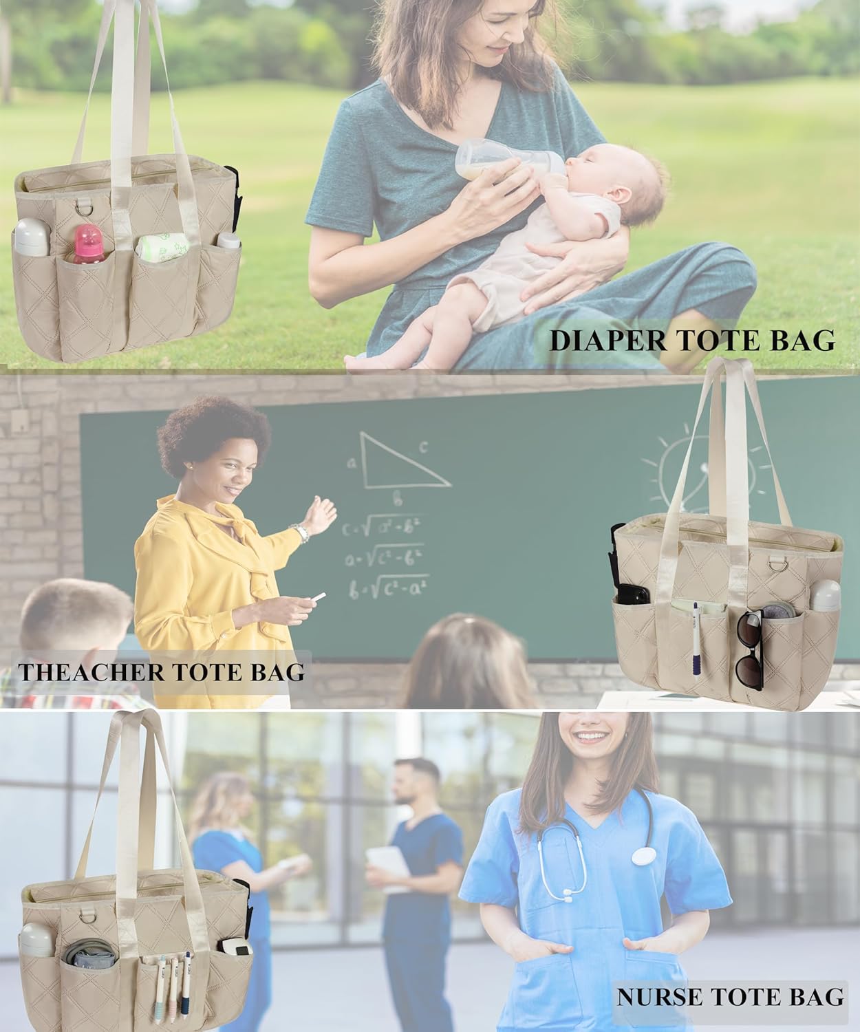 Tote Bag for Women with Zipper - Teacher, Nursing & Travel Weekender Work Bag