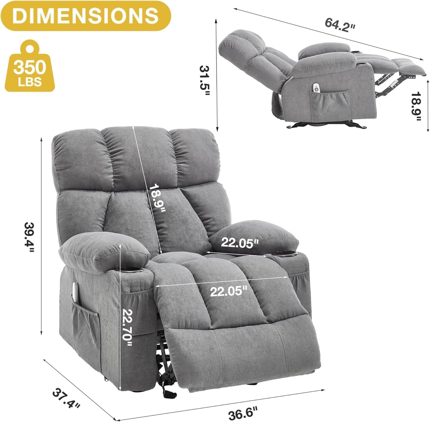 Electric Massage Recliner Chair with Vibration Gently Heat Fabric Ergonomic Manual Overstuffed Rocker Lazy Boy Chairs for Living Room Bedroom