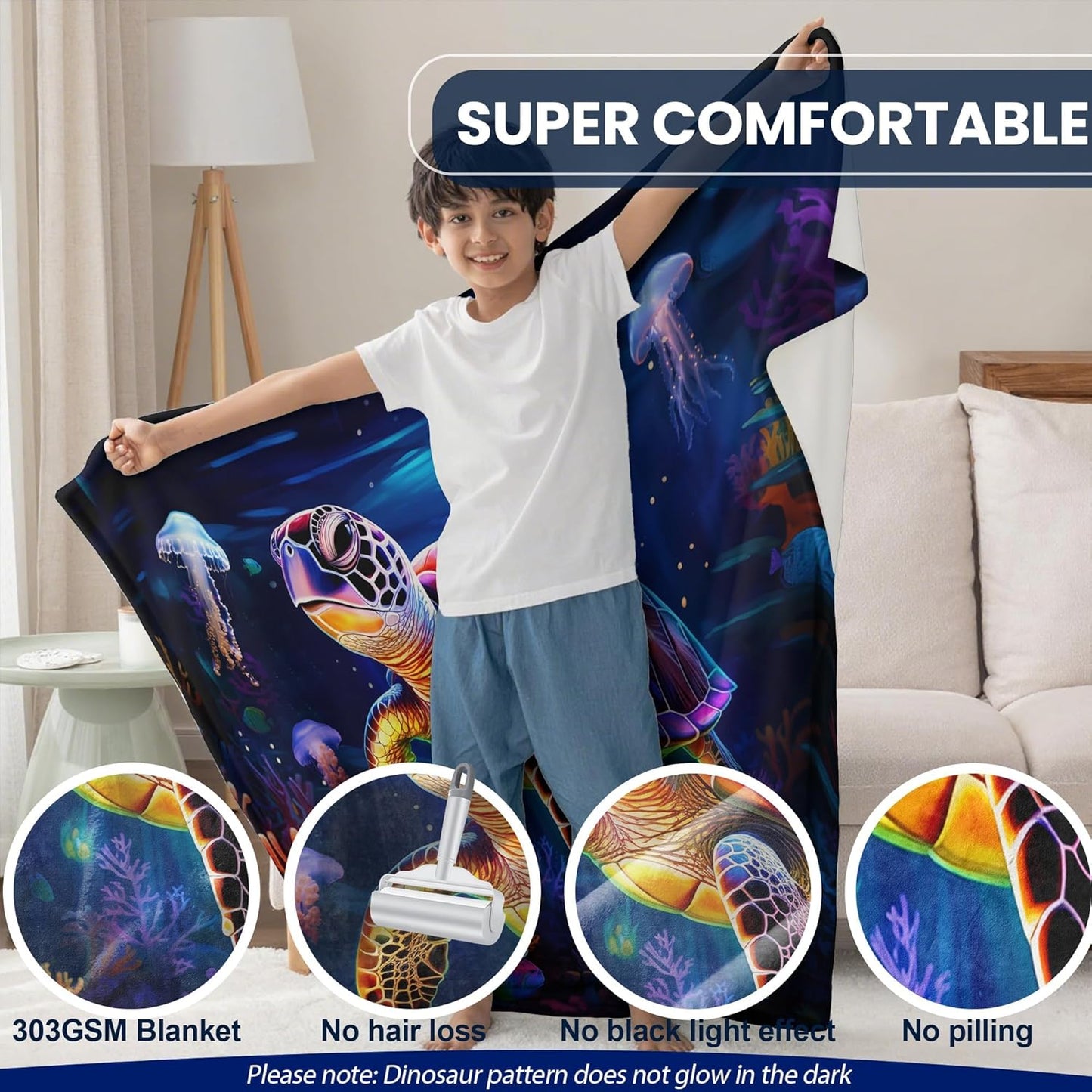 Sea Turtle Throw Blanket for Boys Girls Ocean Fish Flannel Blankets for Kids Toddler Bed Couch Living Room Sofa, Super Soft Cozy, 50x60 in