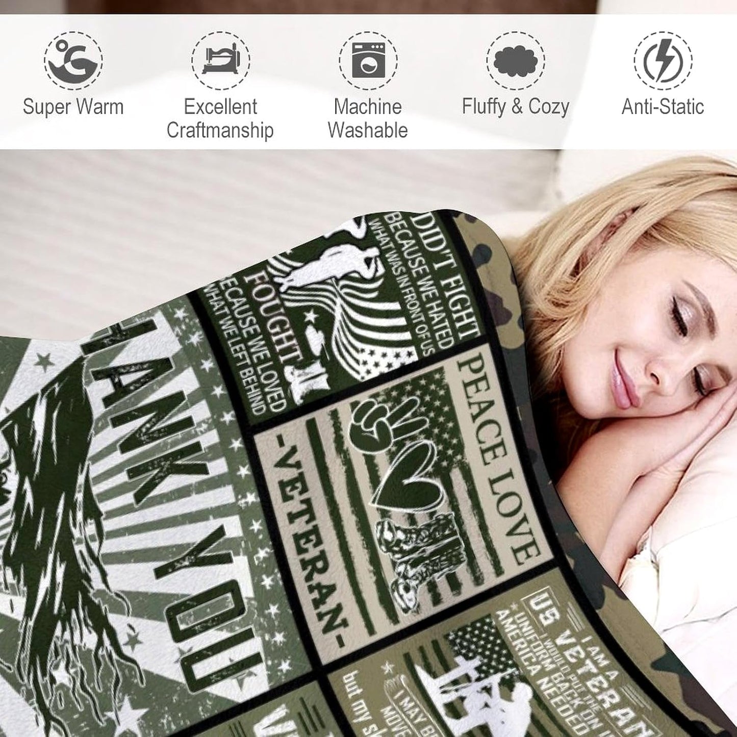 Gifts for Veterans, Veteran Blanket Veteran's Day Military Gifts,Vietnam Veteran Gifts, Ultra Soft Hard Head Veterans Throw Blankets Gifts for US Navy Army Marine 50"X40"