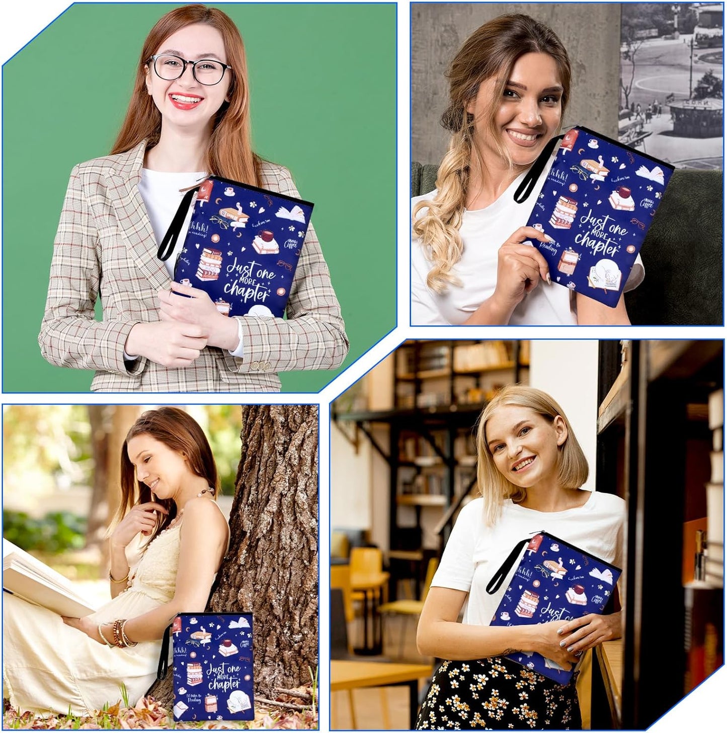Waterproof Book Sleeve, Just One More Chapter Book Covers with Zipper and Front Pocket Washable Books Protector for Readers Lovers Gifts Books Accessories for Travel Vacation