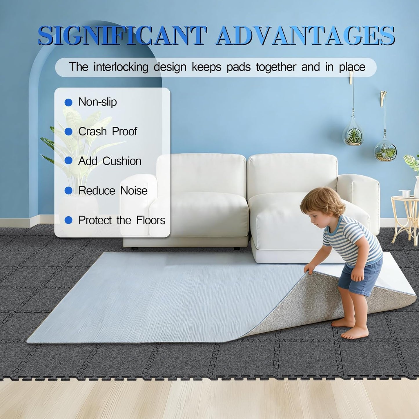 BXI Soundproof Interlocking Rug Pad 10 Pcs, 11x 11 x 0.4 inches Non Slip Rug Pads, High Density Noise Reduction Puzzle Felt Carpet Padding, Rug Mat Protects and Adds Cushion for Hardwood Floors