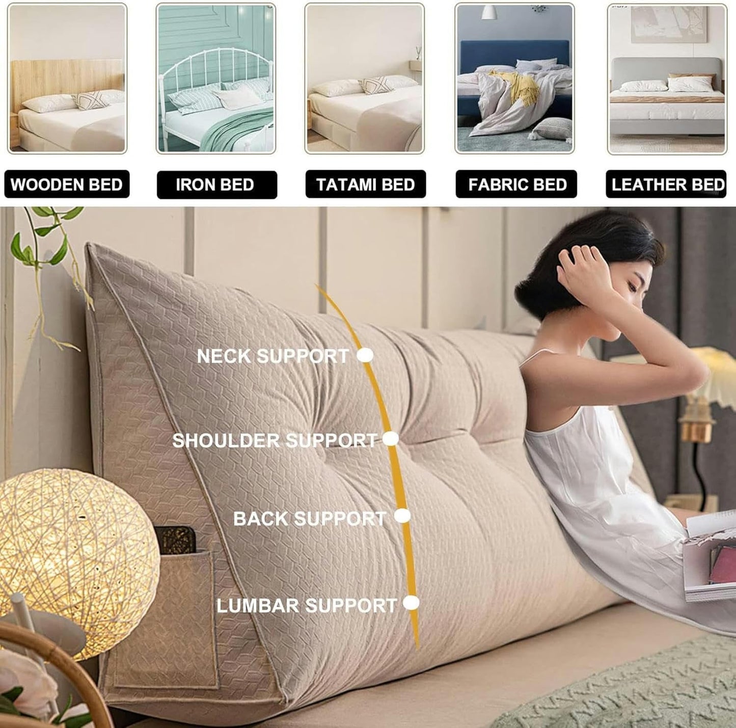 AMNOOL Large Reading Wedge Pillow,Velvet Headboard Cushion Triangular Backrest,Solid Color Bed Rest Bolster Daybed Bunk Bed Dorm Cushion with Removable Cover-1-