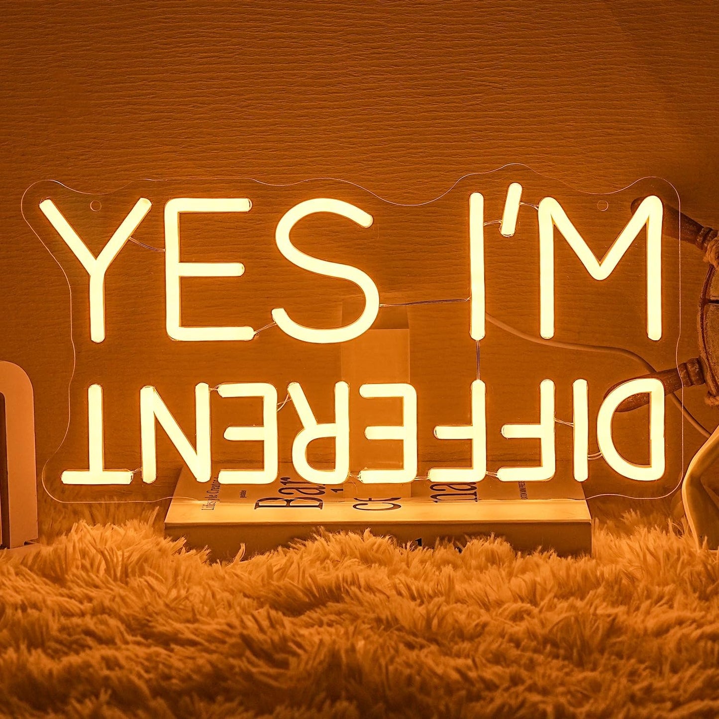 Yes I'm Different Neon Art Sign I'm Different LED Sign Warm White Letter Neon Light Sign Inspirational Quote Light for Motivational Party Music Classroom Bedroom Home Wall Art