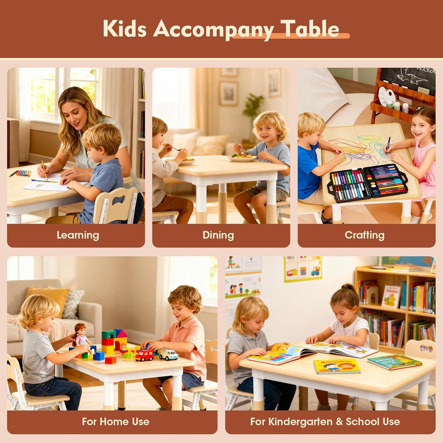 HLPB Kids Table and 2 Chairs Set, Adjustable Height, Graffiti Desktop, Non-Slip Legs, 31.5''L x 23.6''W Toddler Multi-Activity Table for Ages 2-8, Max 300lbs, for Daycare, Classroom, Home