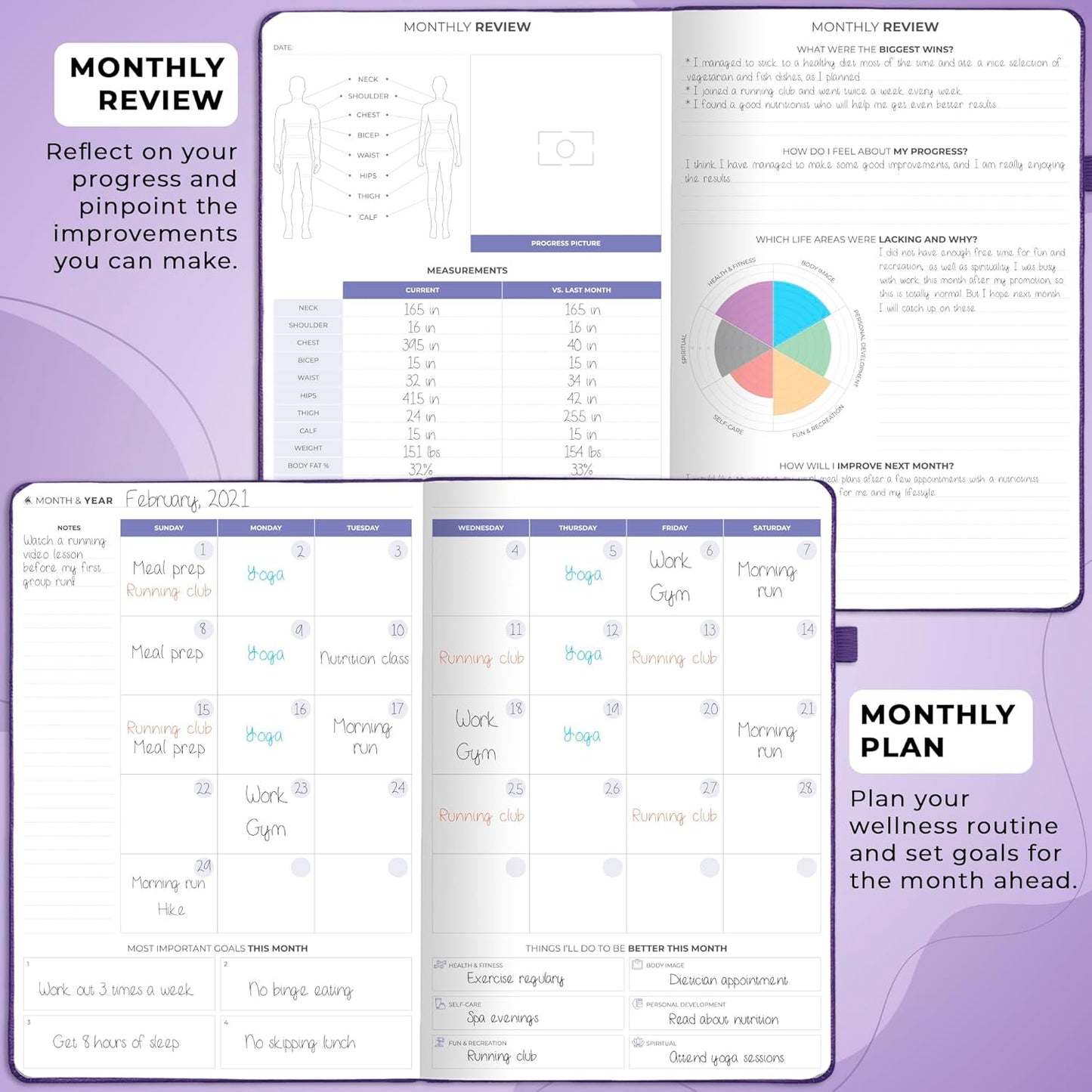 Clever Fox Fitness & Food Journal PRO – Daily Workout & Meal Planner for Women & Men – Exercise & Weight Loss Diary Notebook, 7.3x10.4” (Purple)