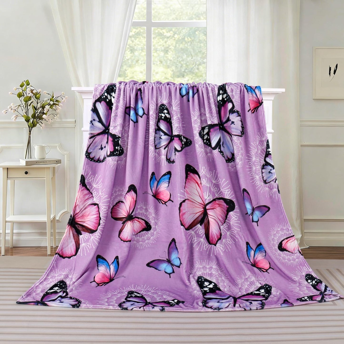 Butterfly Blanket Purple Butterfly Throw Blanket Ultra Soft Cozy Flannel Throw Blanket Lightweight Fuzzy Plush Blankets for Couch Sofa Bed Travel Home Decor 50×60 in