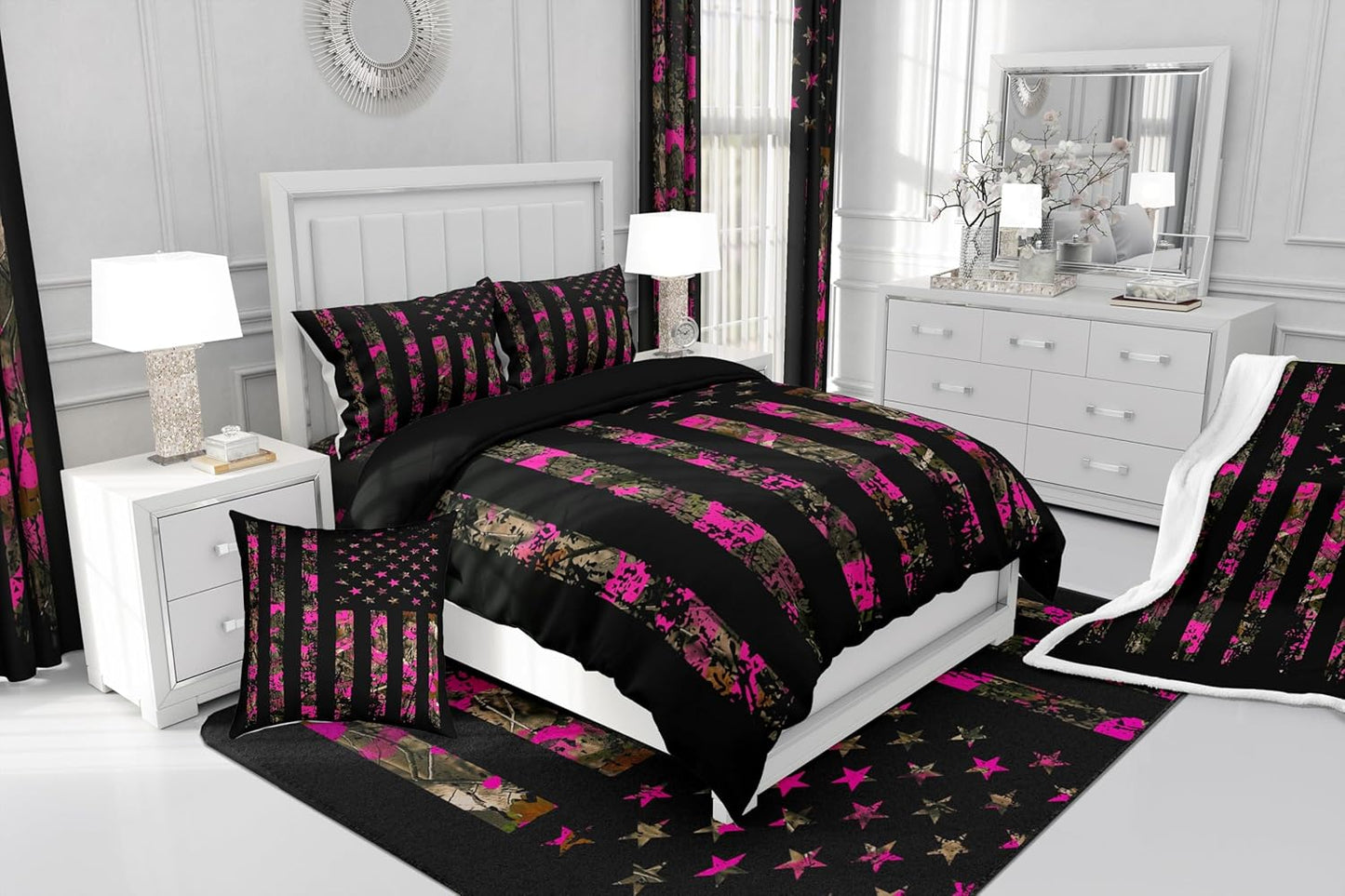 Feelyou Hot Pink Camouflage Sherpa Twin 60"x80" Camo Wild Fleece Throw Blanket for Bed Sofa Couch Kids Women Men Wild Hunting Plush Blanket Military Style Fuzzy Blanket Room Decor