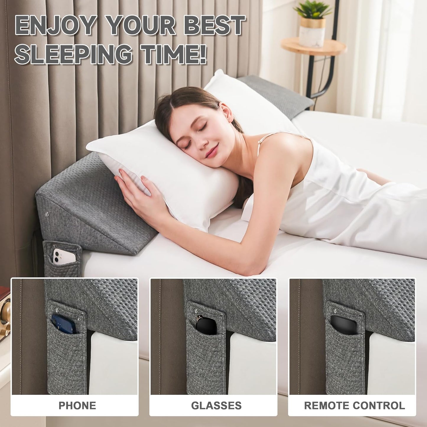 IFNOW Queen Size(60"x6"x10") Bed Wedge Pillow for Headboard, Mattress Gap Filler(0-8"), Bed Wedge for Gap Between Your Headboard and Mattress Dark Grey
