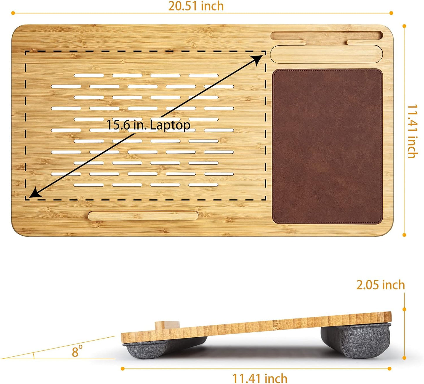Lap Desk - Fits up to 15.6 inch Laptop Desk, Built in Mouse Pad Portable Lap Stand Lightweight Laptop Table with Phone Holder, Bamboo Lap top Stand for Bed Home Office