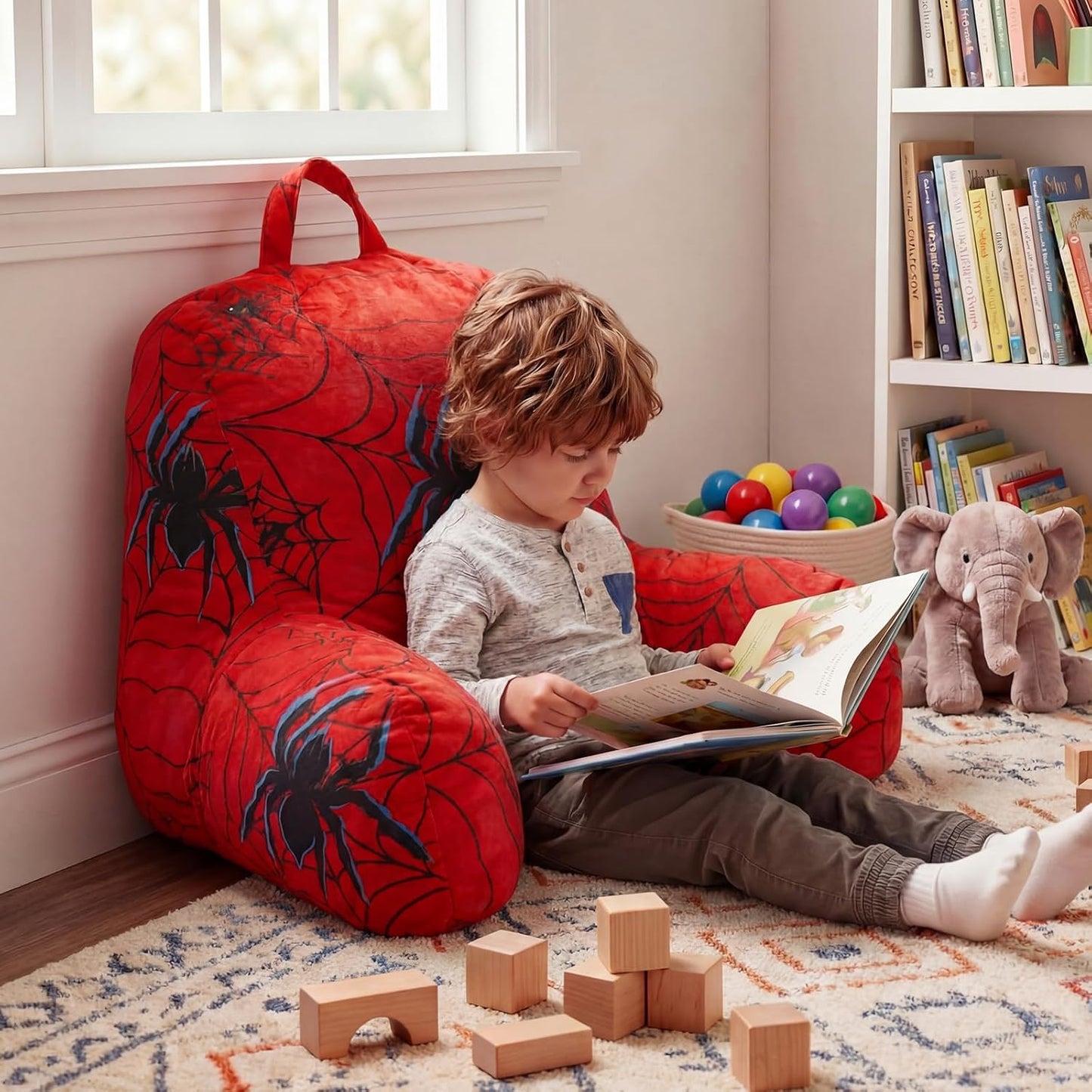 Redbaker Spider Themed Reading Pillow with Arms for Bed 27.9" x 14.9" Spider Backrest Support Cushion with Memory Foam Couch Cushion Support Pillow for Sitting up