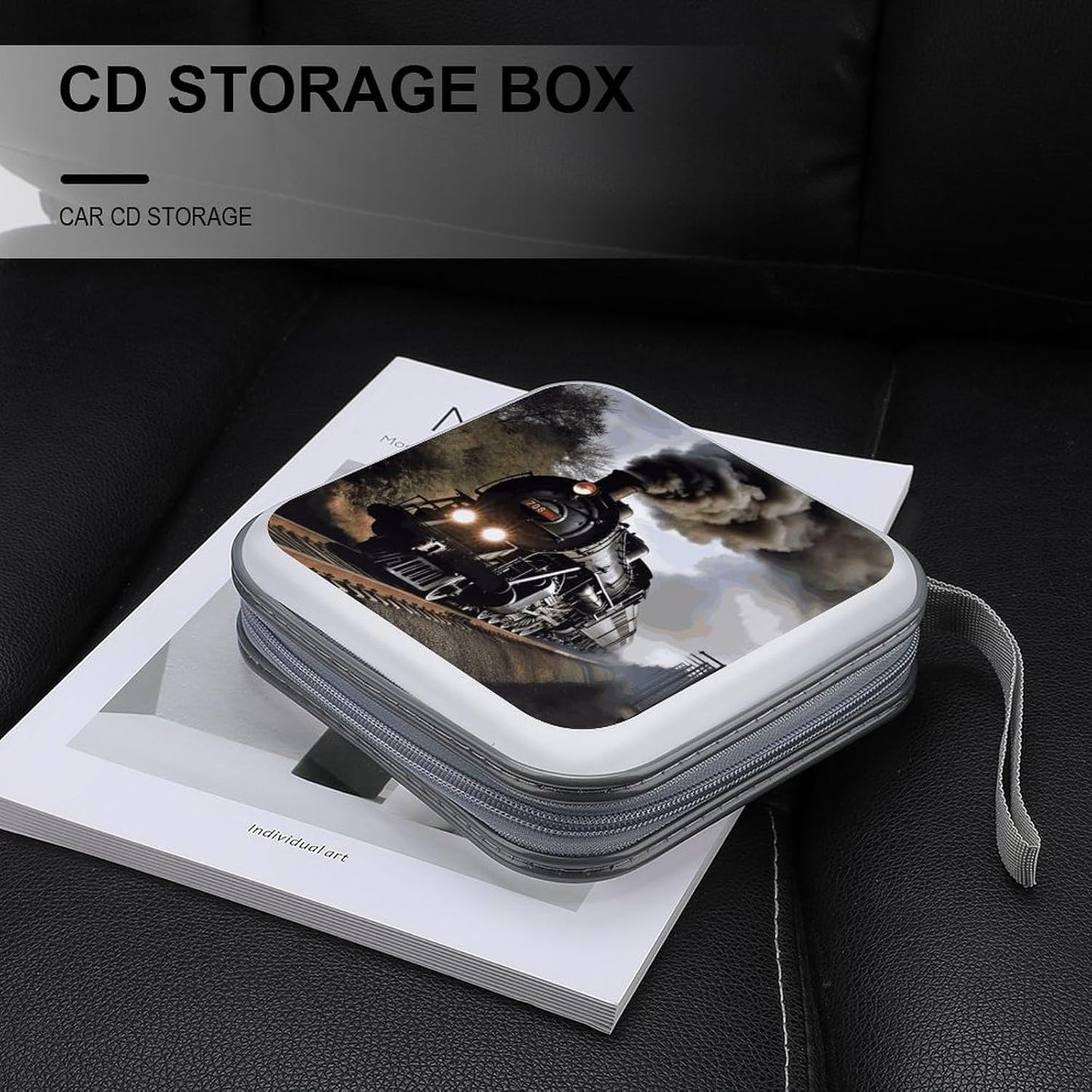 Steam Train CD Case 40 Capacity Case Zipper CD Collection Bag with Handles Cover DVD Storage Hard Plastic DVD Disc Cases Storage Binder for Car Home Office Travel