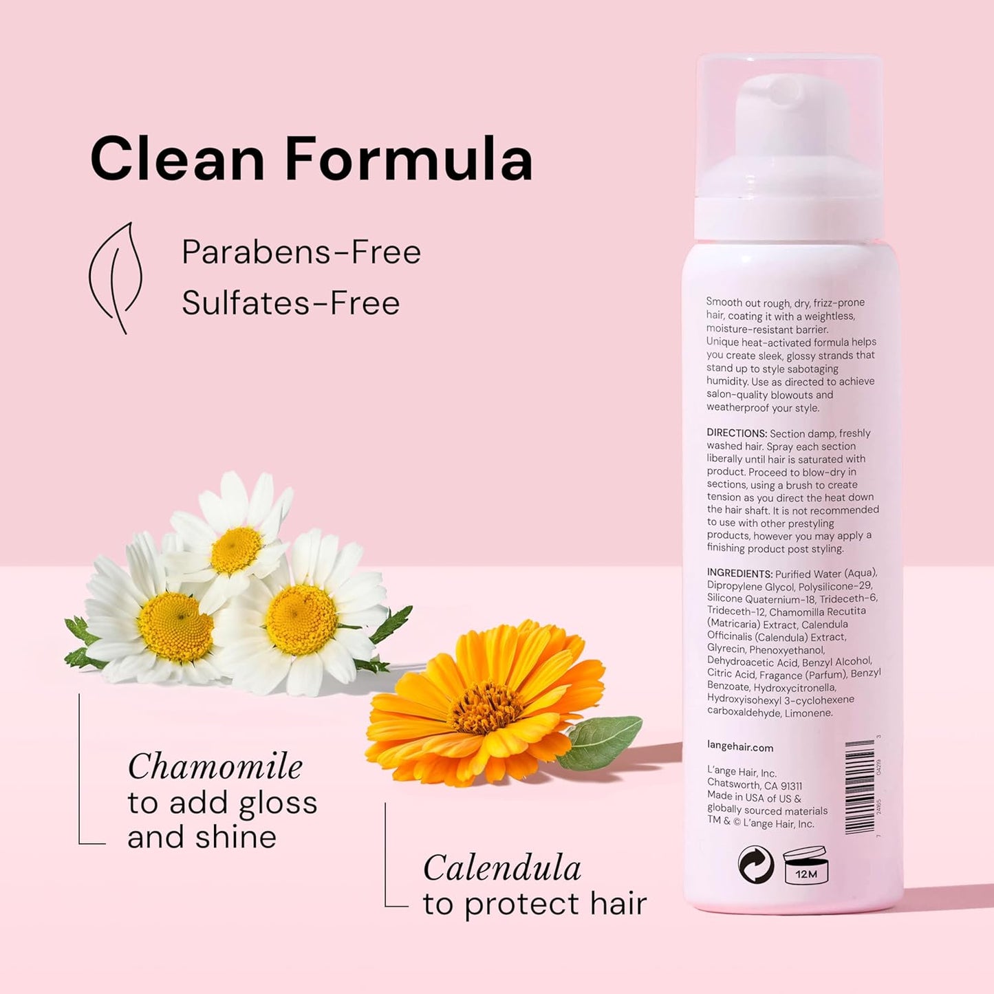 L'ANGE HAIR Glass Hair Heat Protectant Spray | Anti-Frizz Blow Dry Mist | Long Lasting Hold & Shine | Humidity Protection | Thermal Heat Protection Spray | Lightweight Blow Out Primer, 5 fl oz Bottle