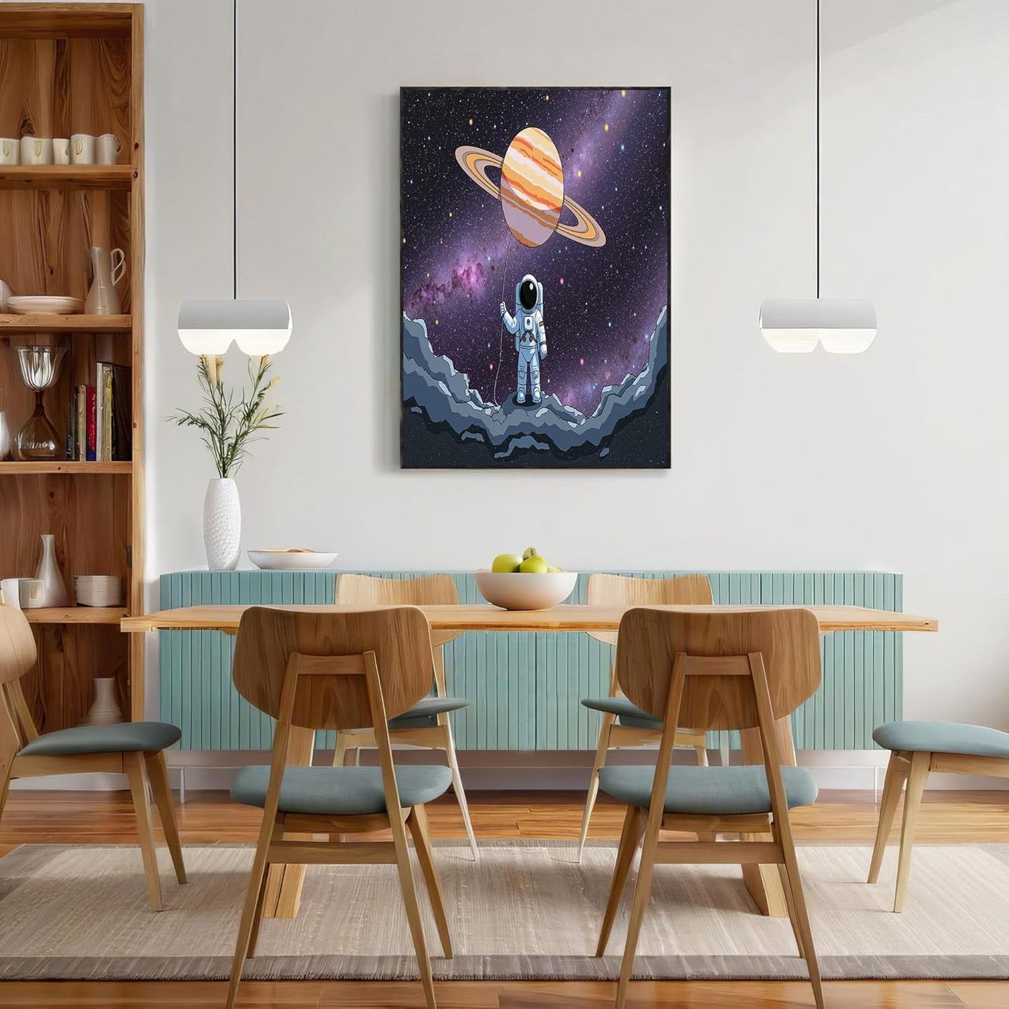 GDJSMIN Space Galaxy Landscape Wall Art, Cute Astronaut Poster for Reading Room Living Room Decor 24 x 36 inch Unframed