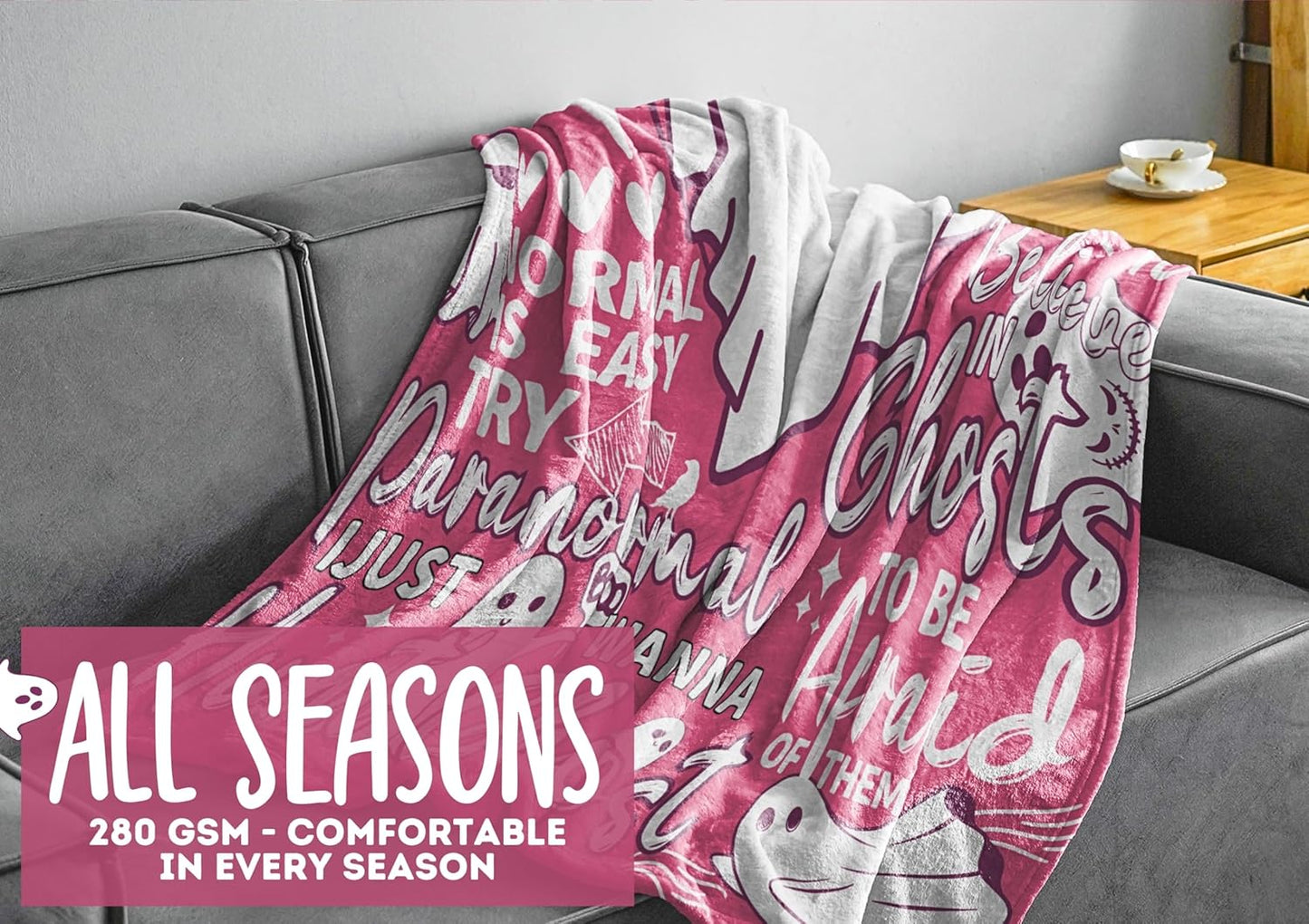Ghost Hunter Gifts for Women, Halloween Blanket for Ghost Hunting Soft Flannel Blanket Throws (50"x 65") Pink
